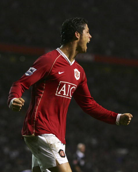 MANCHESTER, UNITED KINGDOM - DECEMBER 30:  Cristiano Ronaldo of Manchester United celebrates scoring his team's third goal during the Barclays Premiership match between Manchester United and Reading at Old Trafford on December 30, 2006 in Manchester, Engl
