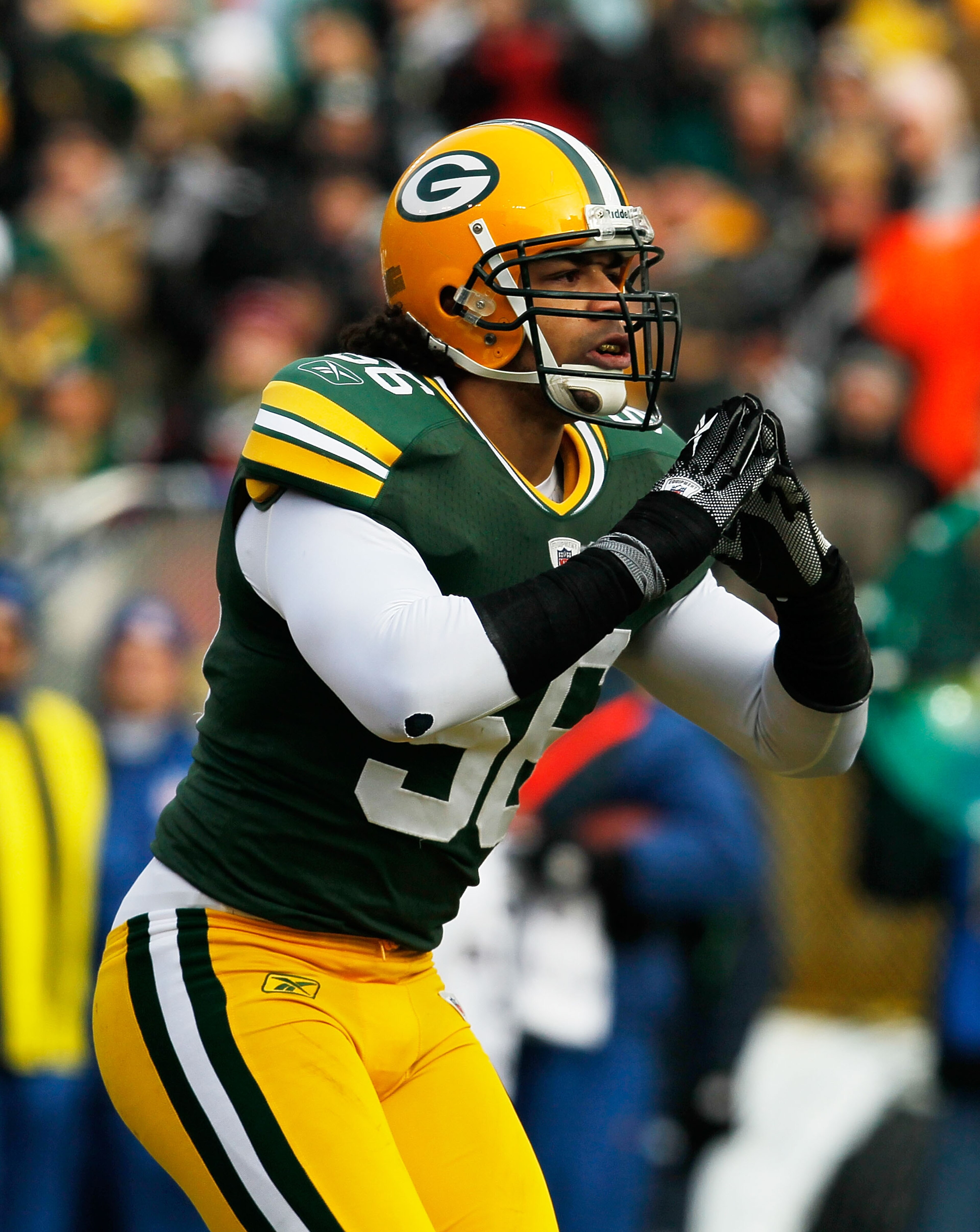 GREEN BAY, WI - DECEMBER 27: Nick Barnett #56 of the Green Bay Packers takes a bow for the fans after sacking Matt Hasselbeck of the Seattle Seahawks at Lambeau Field on December 27, 2009 in Green Bay, Wisconsin. The Packers defeated the Seahawks 48-10. (