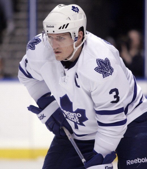 TAMPA, FL - JANUARY 25: Dion Phaneuf #3 of the Toronto Maple Leafs skates against the Tampa Bay Lightning at St. Pete Times Forum on January 25, 2011 in Tampa, Florida. The Lightning defeated the Leafs 2-0. (Photo by Justin K. Aller/Getty Images)