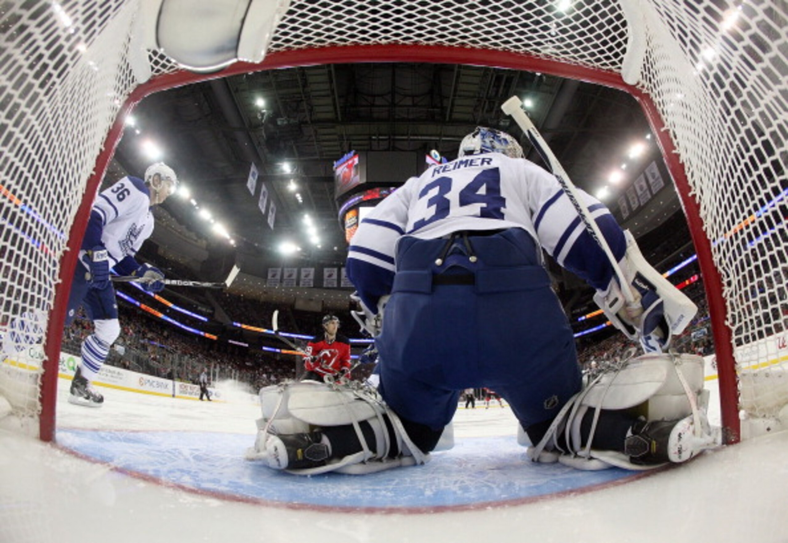 NEWARK, NJ - APRIL 06: James Reimer #34 of the Toronto Maple Leafs tends net against the New Jersey Devils at the Prudential Center on April 6, 2011 in Newark, New Jersey. (Photo by Bruce Bennett/Getty Images) NEWARK, NJ - APRIL 06: James Reimer #34 of the Toronto Maple Leafs tends net against the New Jersey Devils at the Prudential Center on April 6, 2011 in Newark, New Jersey. (Photo by Bruce Bennett/Getty Images)
