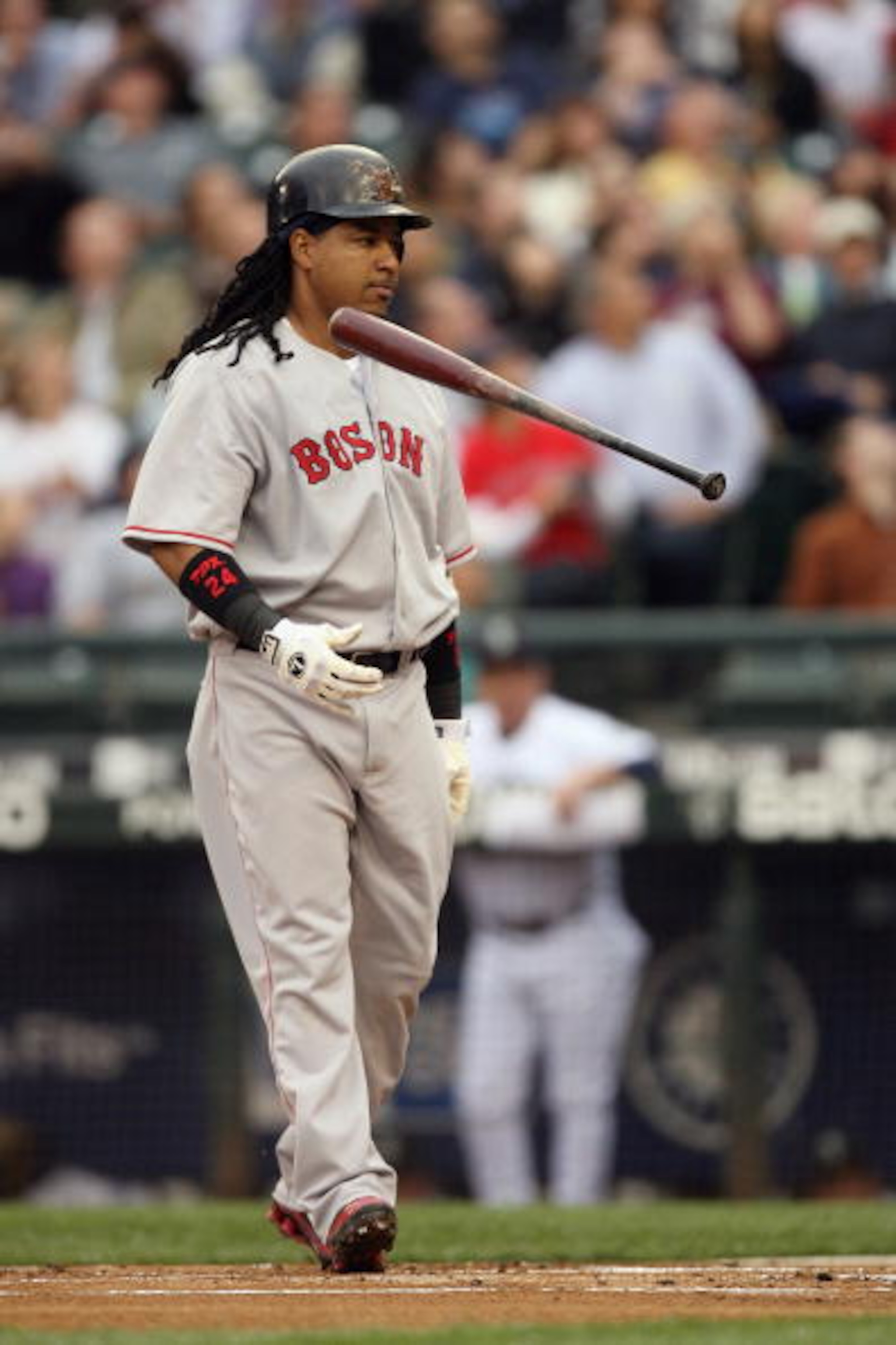 SEATTLE - JULY 22:  Manny Ramirez #24 of the Boston Red Sox steps to the plate against the Seattle Mariners on July 22, 2008 at Safeco Field in Seattle, Washington. (Photo by Otto Greule Jr/Getty Images)