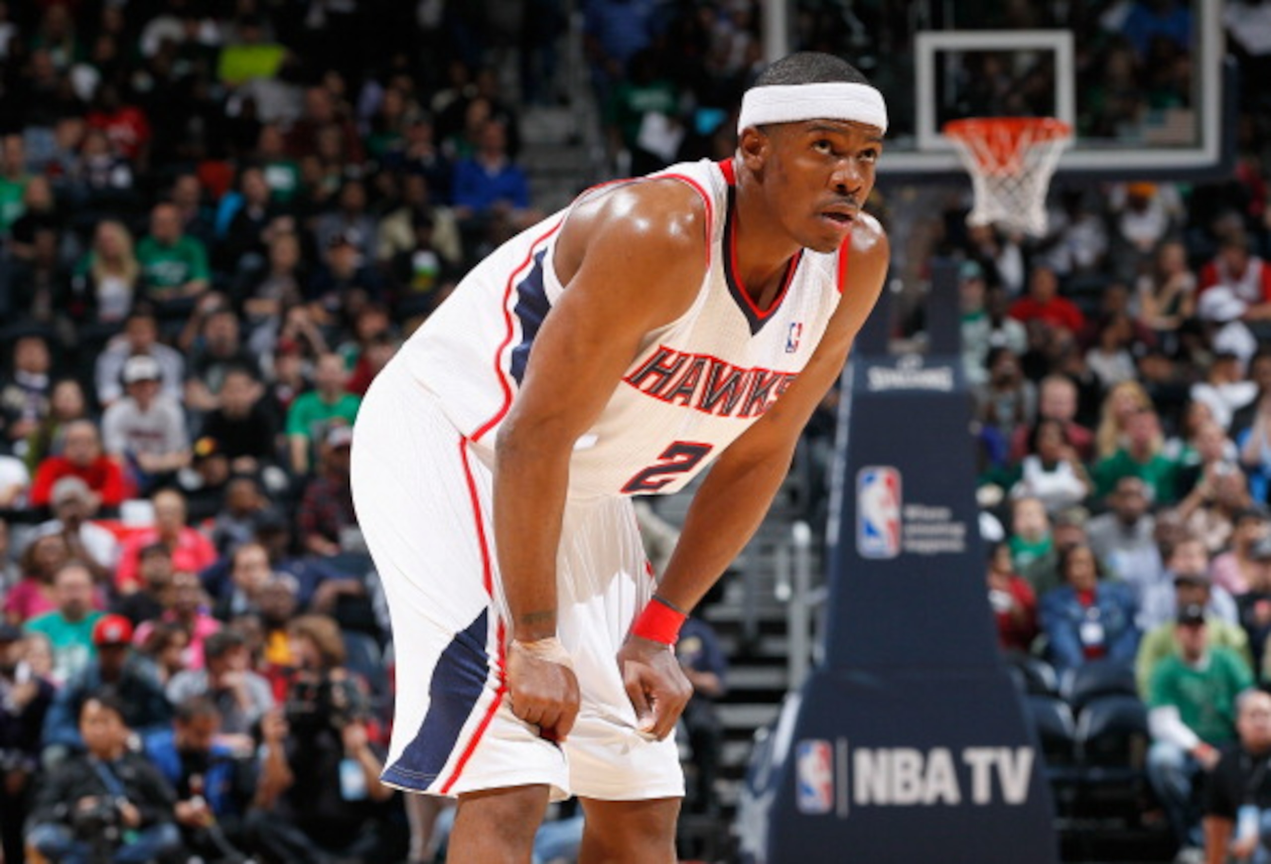 ATLANTA, GA - APRIL 01:  Joe Johnson #2 of the Atlanta Hawks against the Boston Celtics at Philips Arena on April 1, 2011 in Atlanta, Georgia.  NOTE TO USER: User expressly acknowledges and agrees that, by downloading and/or using this Photograph, user is