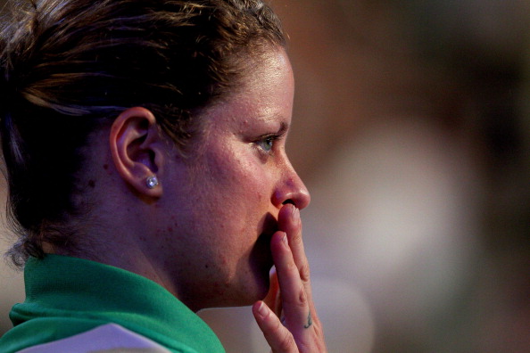 MELBOURNE, AUSTRALIA - JANUARY 29:  Kim Clijsters of Belgium looks on after winning her women's final match against Na Li of China during day thirteen of the 2011 Australian Open at Melbourne Park on January 29, 2011 in Melbourne, Australia.  (Photo by Ca