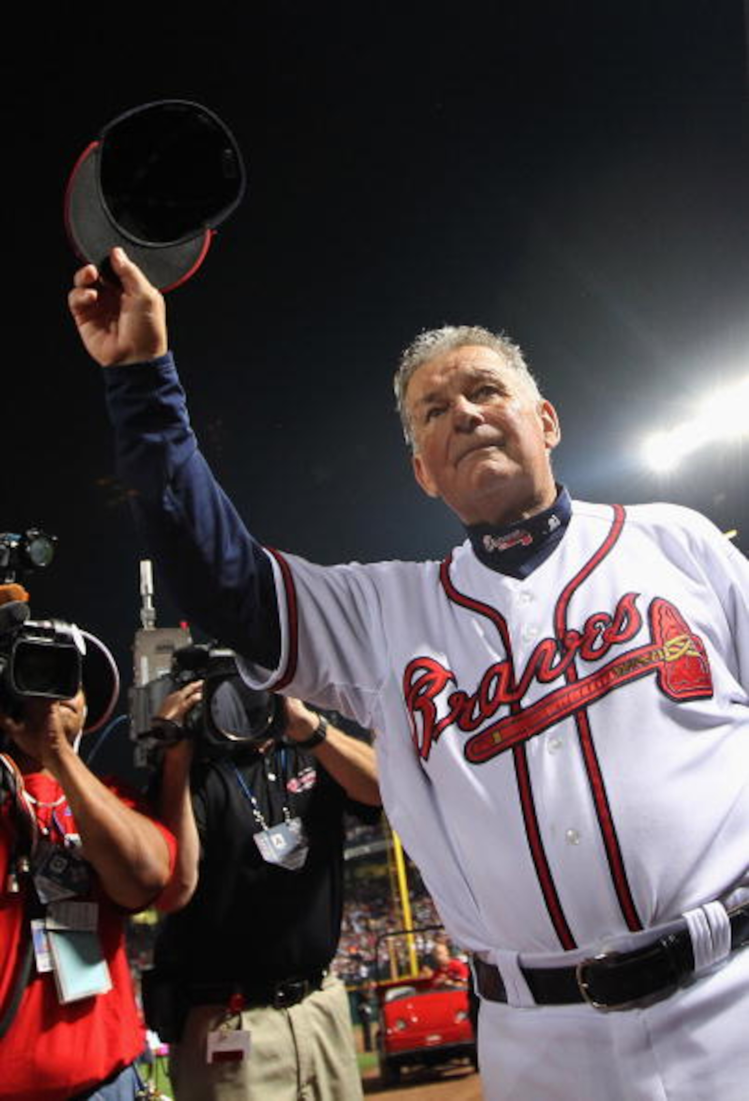 ATLANTA - OCTOBER 11: Manager Bobby Cox #6 of the Atlanta Braves waves to the crowd after the Braves were defeated by the San Francisco Giants 3-2 during Game Four of the NLDS of the 2010 MLB Playoffs on October 11, 2010 at Turner Field in Atlanta, Geor ATLANTA - OCTOBER 11: Manager Bobby Cox #6 of the Atlanta Braves waves to the crowd after the Braves were defeated by the San Francisco Giants 3-2 during Game Four of the NLDS of the 2010 MLB Playoffs on October 11, 2010 at Turner Field in Atlanta, Geor