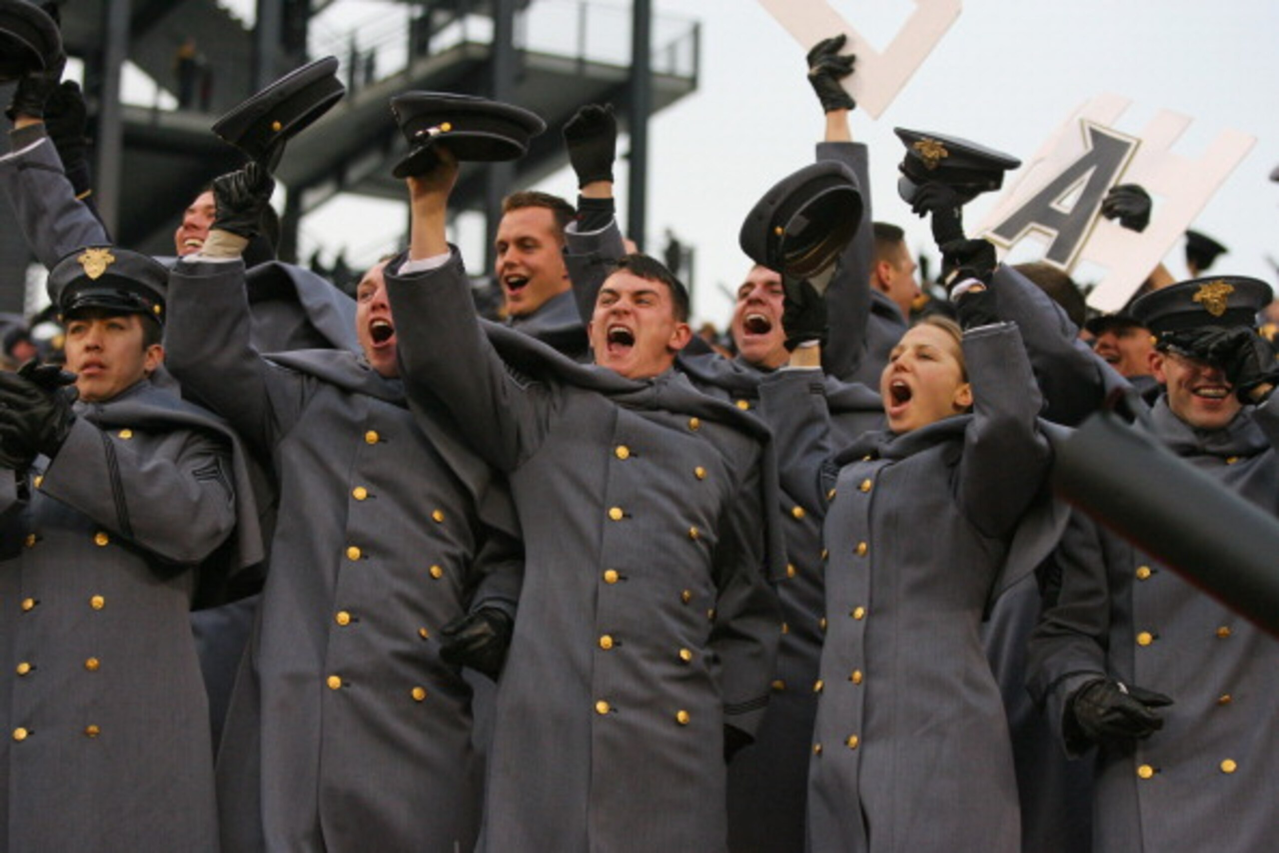 PHILADELPHIA - DECEMBER 11: Army Cadets cheer during a game against the Navy Midshipmen on December 11, 2010 at Lincoln Financial Field in Philadelphia, Pennsylvania. The Midshipmen won 31-17. (Photo by Hunter Martin/Getty Images)