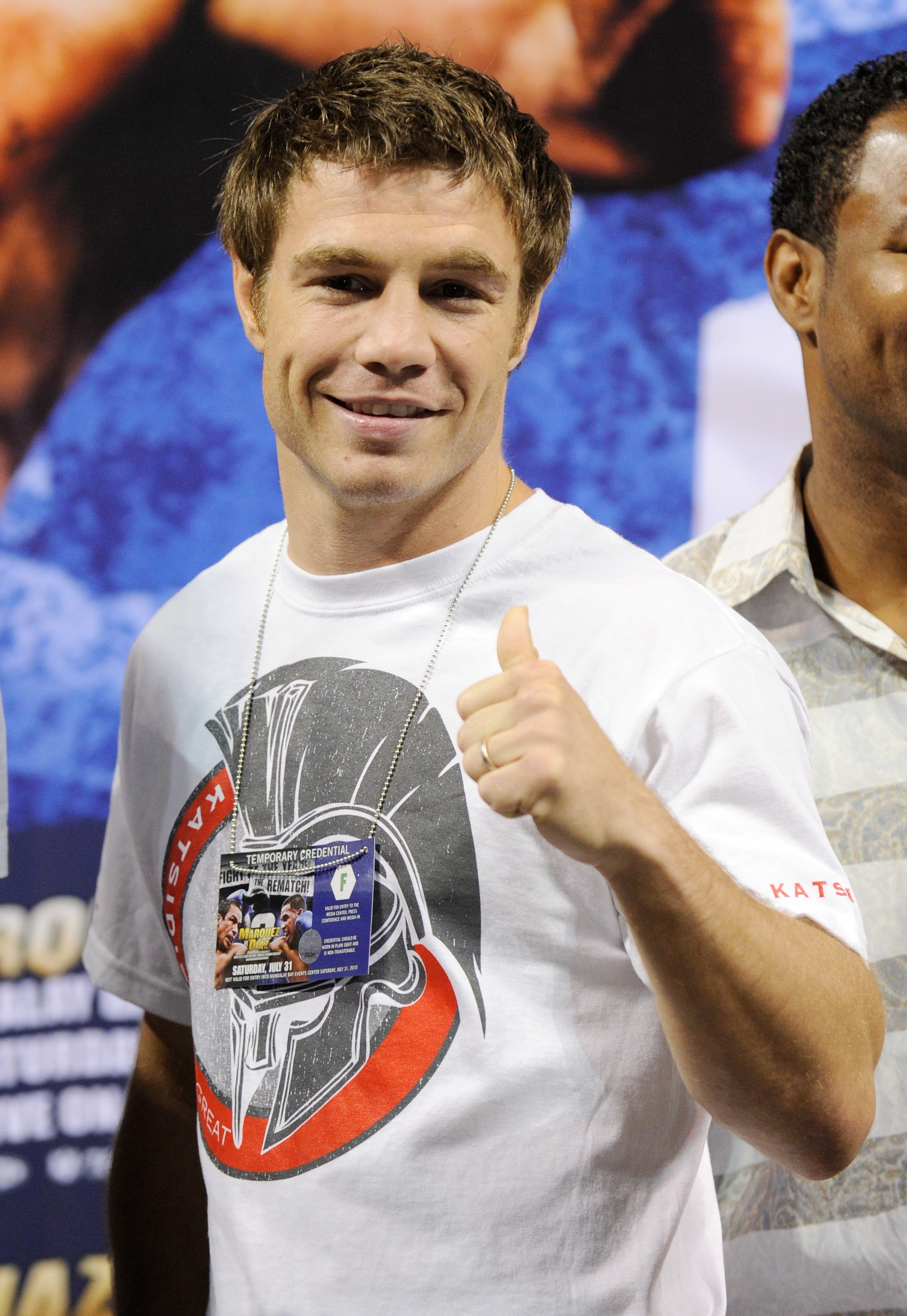 LAS VEGAS - JULY 30:  Boxer Michael Katsidis appears during the official weigh-in for WBA/WBO lightweight champion Juan Manuel Marquez and Juan Diaz at the Mandalay Bay Events Center July 30, 2010 in Las Vegas, Nevada. Marquez will defend his titles again