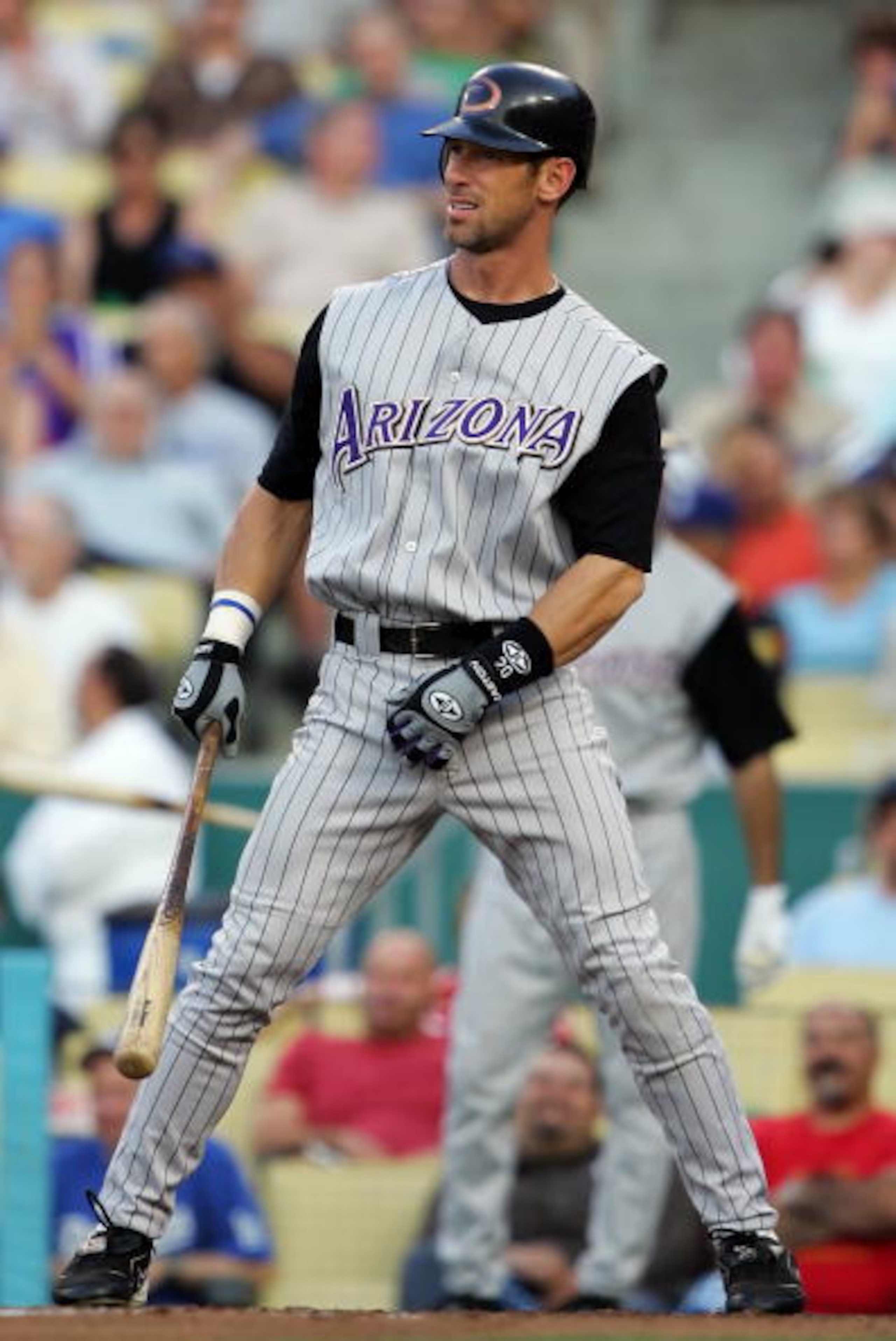 LOS ANGELES - JULY 3:   Luis Gonzalez #20 of the Arizona Diamondbacks bats against the Los Angeles Dodgers on July 3, 2006 at Dodger Stadium in Los Angeles, California.  (Photo by Lisa Blumenfeld/Getty Images)