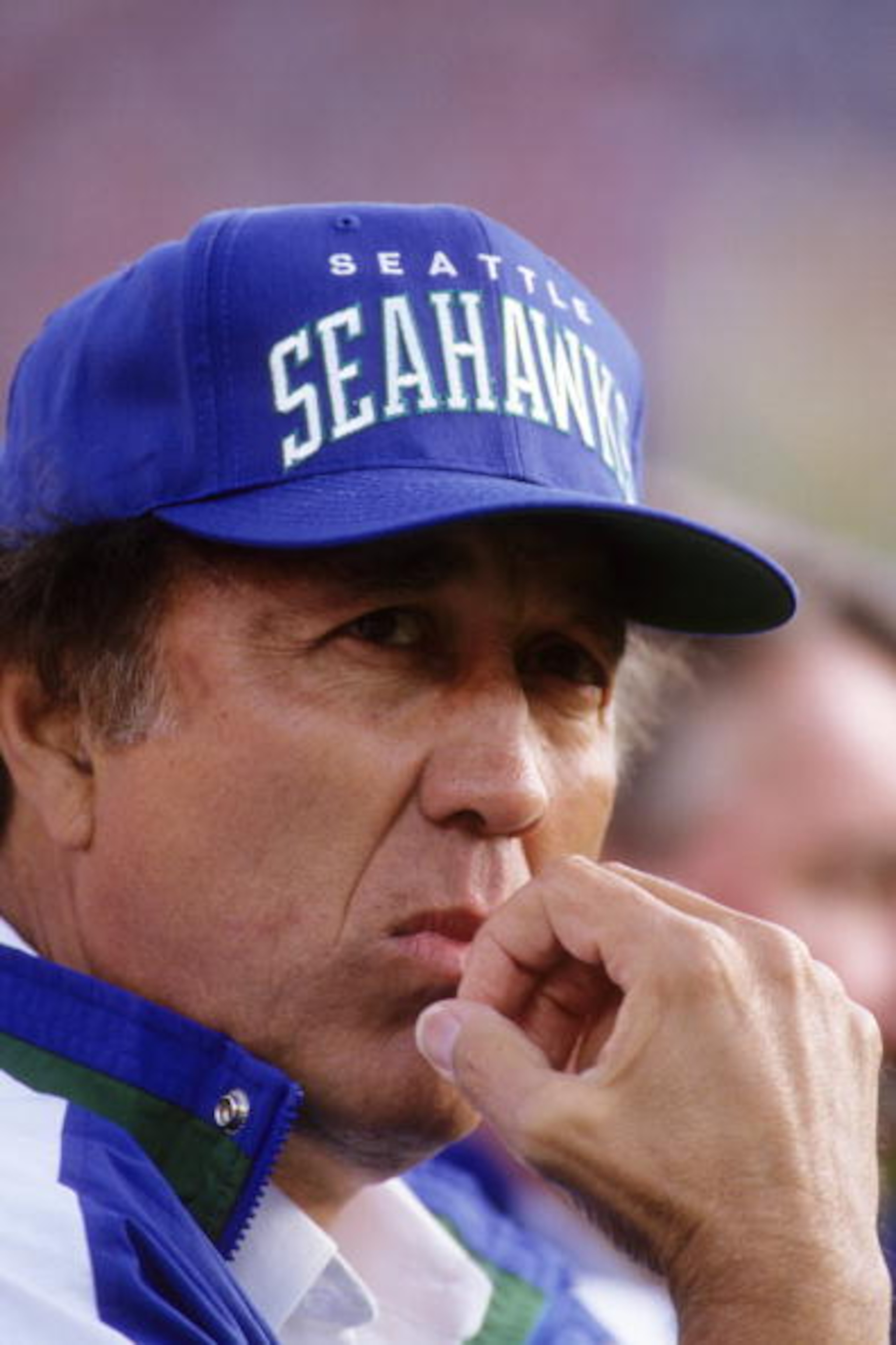 SAN FRANCISCO, CA - AUGUST 28:  Head coach Tom Flores of the Seattle Seahawks looks on during the exhibition game against the San Francisco 49ers at Candlestick Park on August 28, 1992 in San Francisco, California.  The 49ers won 24-17. (Photo by George R