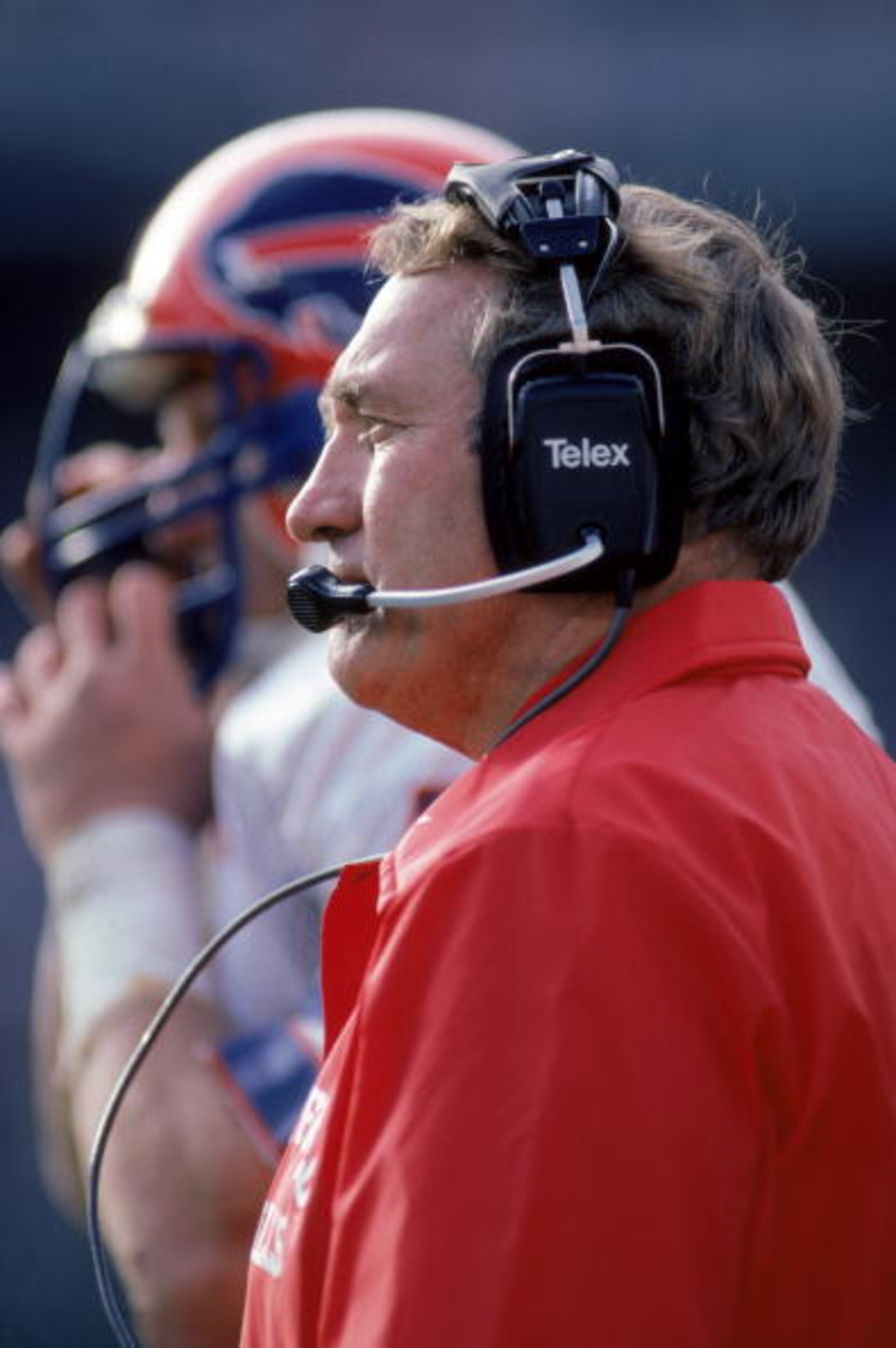SAN DIEGO - DECEMBER 1:  Head coach Hank Bullough of the Buffalo Bills watches the action from the sideline during a game against the San Diego Chargers at Jack Murphy Stadium on December 1, 1985 in San Diego, California.  The Chargers won 40-7.  (Photo b