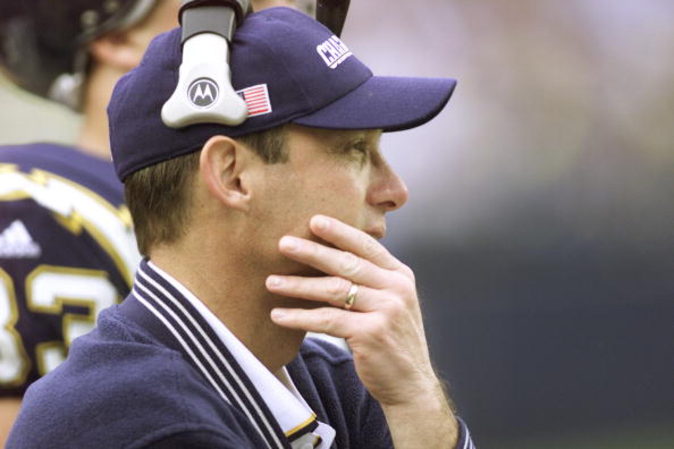 30 Dec 2001:   Mike Riley head coach of the San Diego Chargers runs his team in the game versus the Seattle Seahawks at Qualcomm Stadium in San Diego, California. The Seahawks won 25-22. DIGITAL IMAGE   Mandatory Credit:  Stephen Dunn/Getty Images
