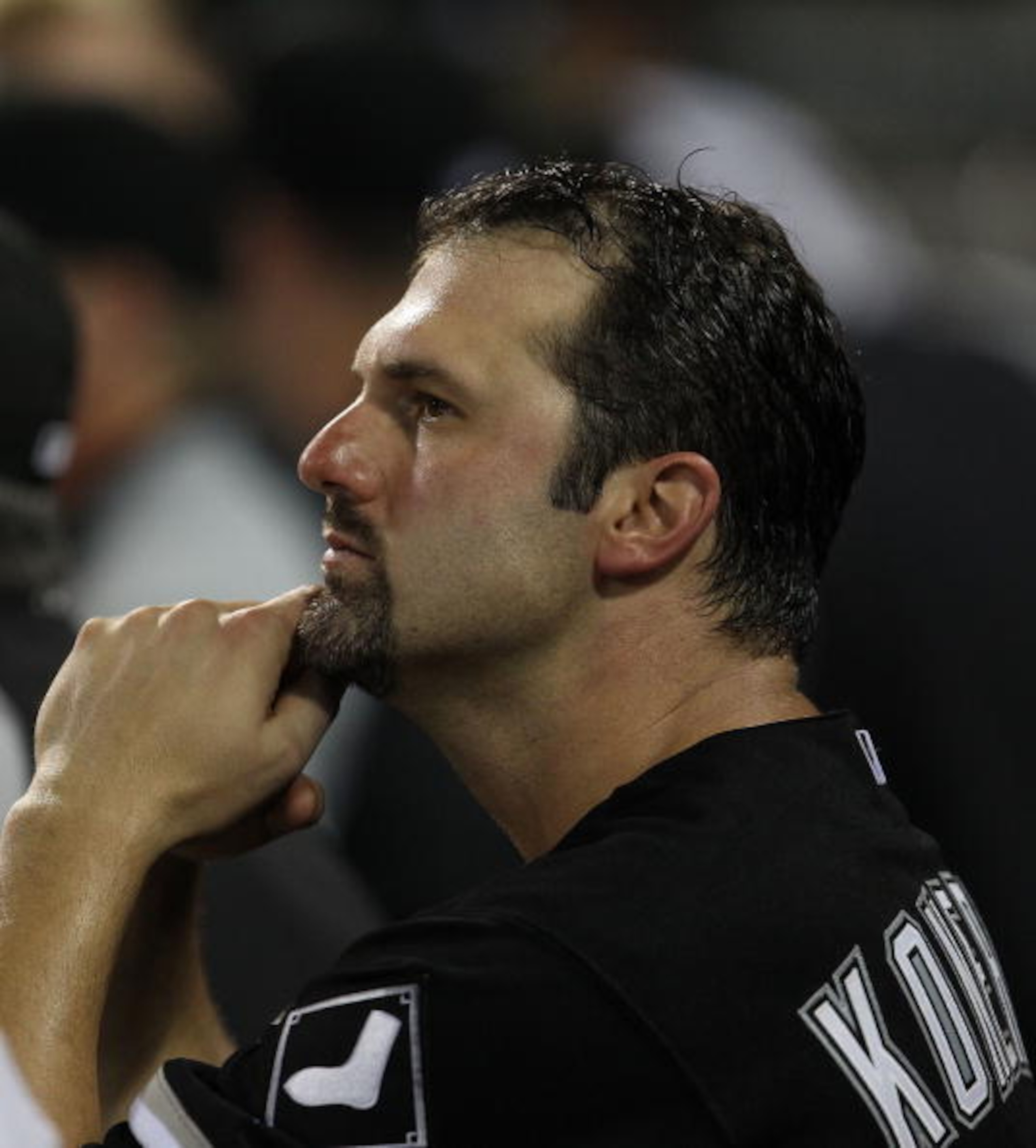 CHICAGO - AUGUST 10: Paul Konerko #14 of the Chicago White Sox watches from the dugout as his teammates take on the Minnesota Twins at U.S. Cellular Field on August 10, 2010 in Chicago, Illinois. The Twins defeated the White Sox 12-6. (Photo by Jonathan D