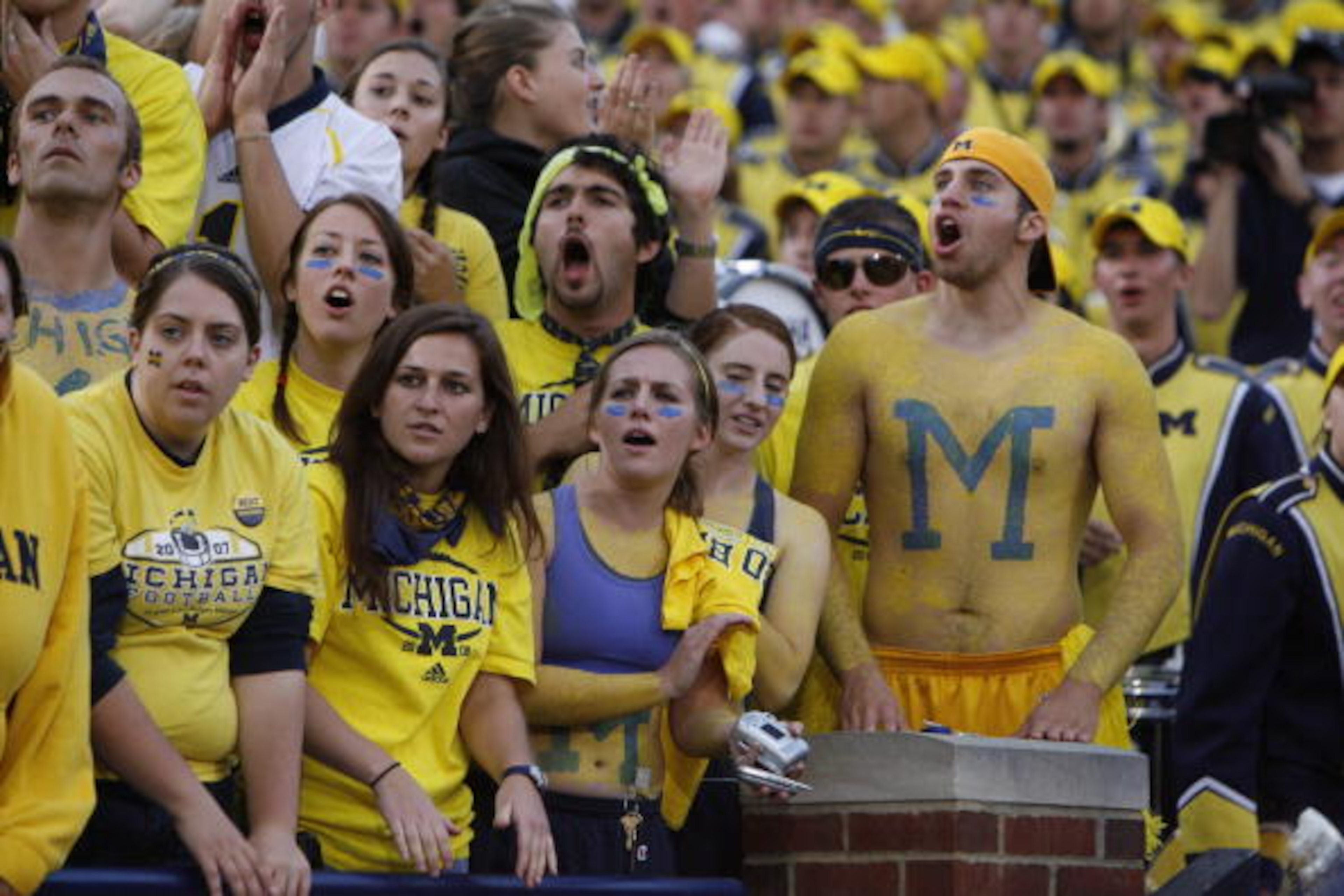 ANN ARBOR, MI - SEPTEMBER 27: Michigan Wolverines fans look on during the game against the Wisconsin Badgers on September 27, 2008 at Michigan Stadium in Ann Arbor, Michigan. (Photo by Gregory Shamus/Getty Images) ANN ARBOR, MI - SEPTEMBER 27: Michigan Wolverines fans look on during the game against the Wisconsin Badgers on September 27, 2008 at Michigan Stadium in Ann Arbor, Michigan. (Photo by Gregory Shamus/Getty Images)