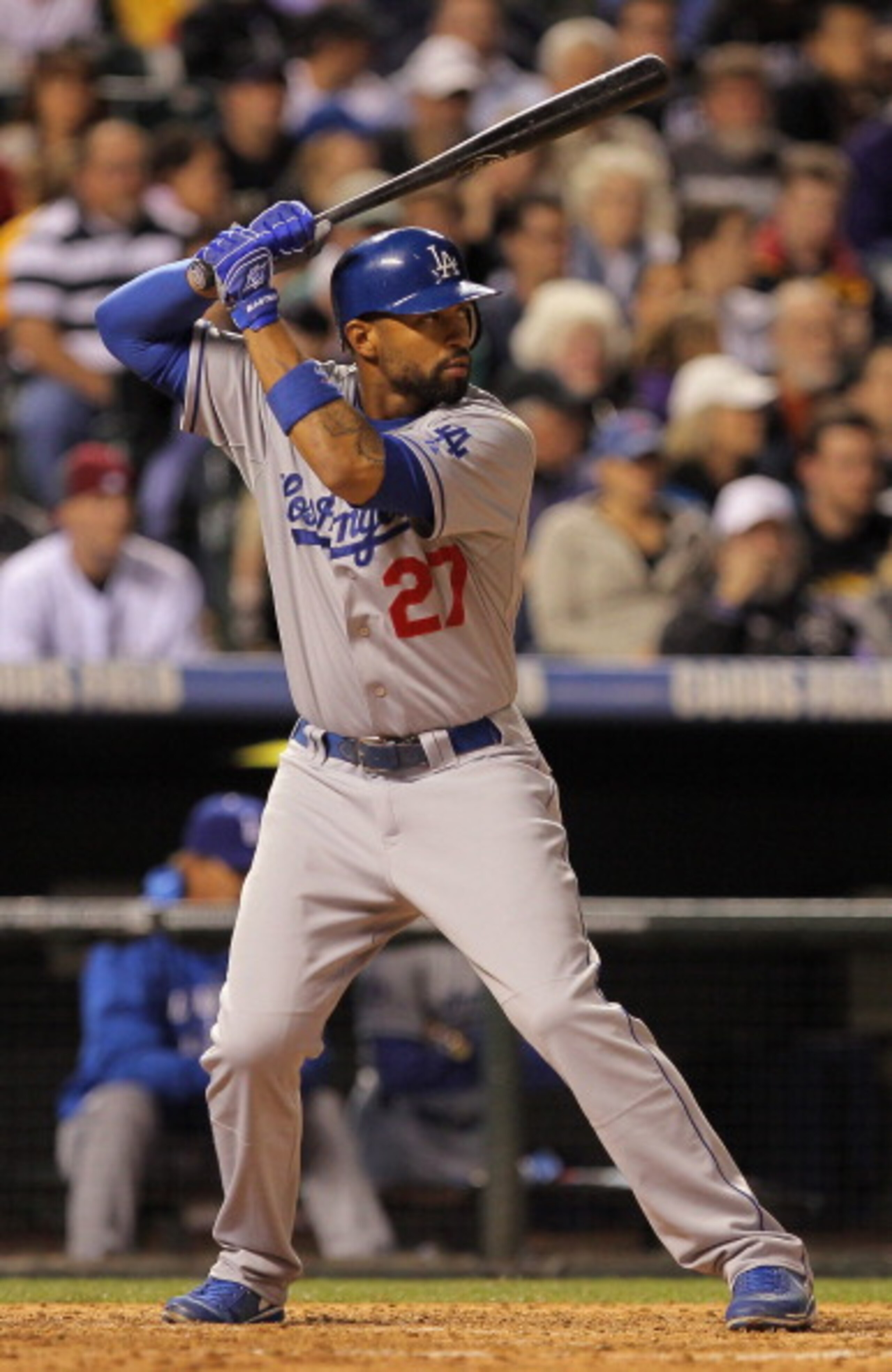 DENVER, CO - APRIL 05: Matt Kemp #27 of the Los Angeles Dodgers takes an at bat against the Colorado Rockies at Coors Field on April 5, 2011 in Denver, Colorado. (Photo by Doug Pensinger/Getty Images) DENVER, CO - APRIL 05: Matt Kemp #27 of the Los Angeles Dodgers takes an at bat against the Colorado Rockies at Coors Field on April 5, 2011 in Denver, Colorado. (Photo by Doug Pensinger/Getty Images)