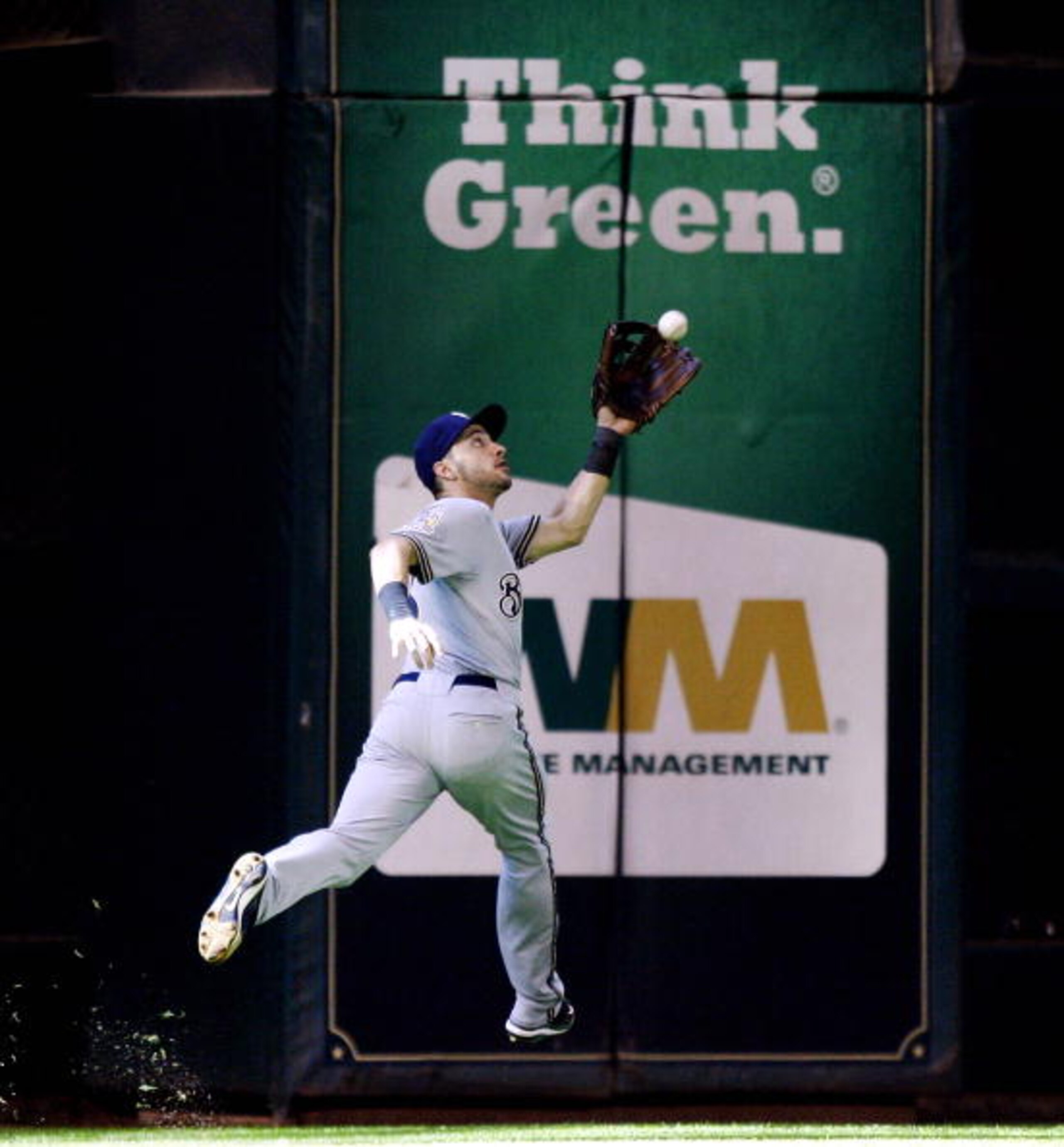 HOUSTON - SEPTEMBER 15: Left fielder Ryan Braun #8 of the Milwaukee Brewers makes a running catch on a ball hit by Angel Sanchez of the Houston Astros in the ninth inning at Minute Maid Park on September 15, 2010 in Houston, Texas. (Photo by Bob Levey/G HOUSTON - SEPTEMBER 15: Left fielder Ryan Braun #8 of the Milwaukee Brewers makes a running catch on a ball hit by Angel Sanchez of the Houston Astros in the ninth inning at Minute Maid Park on September 15, 2010 in Houston, Texas. (Photo by Bob Levey/G
