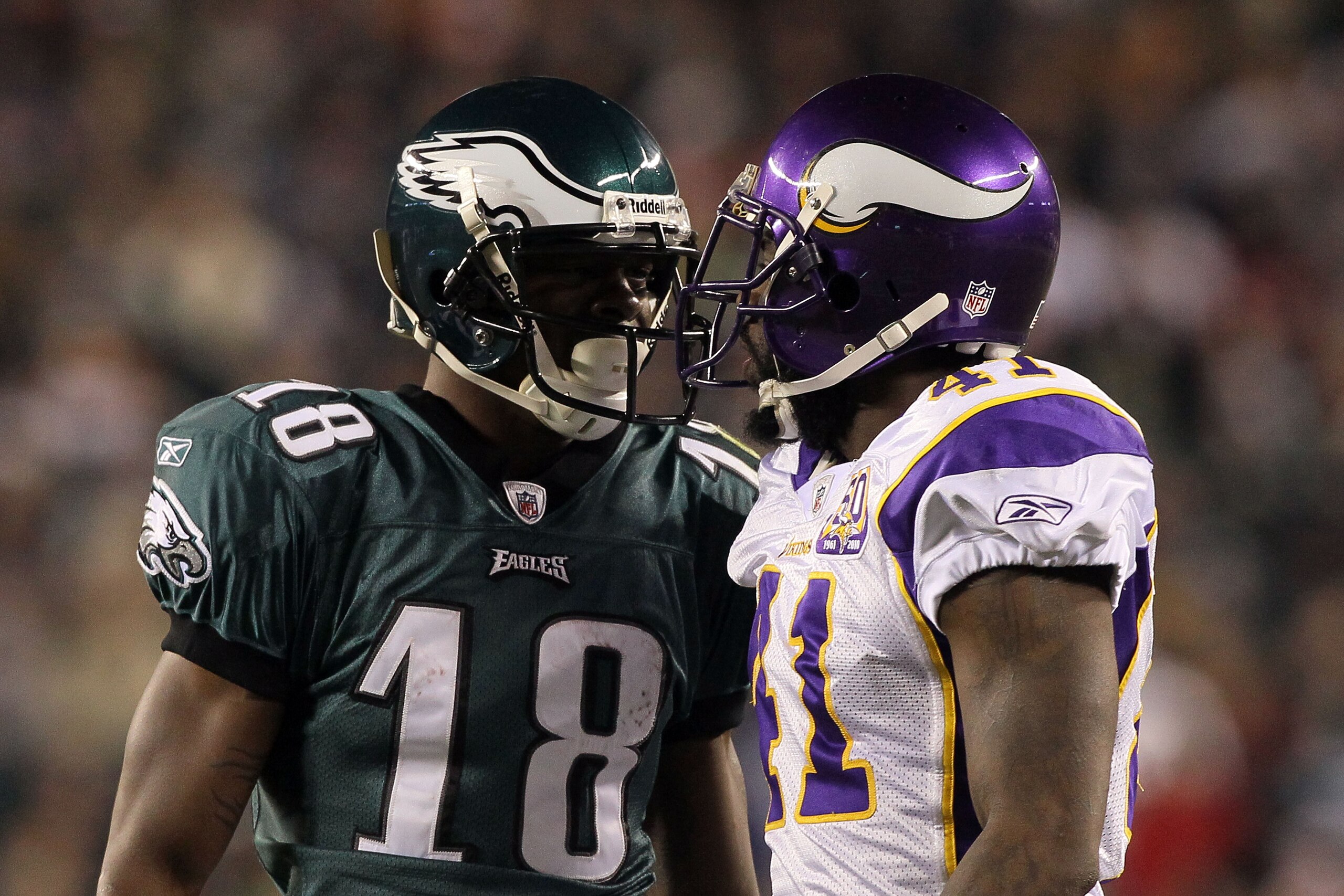 PHILADELPHIA, PA - DECEMBER 28: Jeremy Maclin #18 of the Philadelphia Eagles gets in the face of Frank Walker #41 of the Minnesota Vikings at Lincoln Financial Field on December 28, 2010 in Philadelphia, Pennsylvania. (Photo by Jim McIsaac/Getty Images) PHILADELPHIA, PA - DECEMBER 28: Jeremy Maclin #18 of the Philadelphia Eagles gets in the face of Frank Walker #41 of the Minnesota Vikings at Lincoln Financial Field on December 28, 2010 in Philadelphia, Pennsylvania. (Photo by Jim McIsaac/Getty Images)