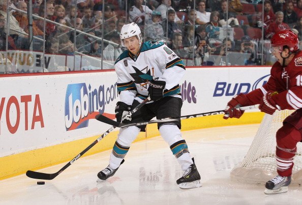 GLENDALE, AZ - MARCH 26: Joe Pavelski #8 of the San Jose Sharks skates with the puck during the NHL game against the Phoenix Coyotes at Jobing.com Arena on March 26, 2011 in Glendale, Arizona. The Sharks defeated the Coyotes 4-1. (Photo by Christian Pet GLENDALE, AZ - MARCH 26: Joe Pavelski #8 of the San Jose Sharks skates with the puck during the NHL game against the Phoenix Coyotes at Jobing.com Arena on March 26, 2011 in Glendale, Arizona. The Sharks defeated the Coyotes 4-1. (Photo by Christian Pet