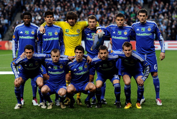 MANCHESTER, ENGLAND - MARCH 17: Dynamo Kiev line up prior to the UEFA Europa League round of 16 second leg match between Manchester City and Dynamo Kiev at City of Manchester Stadium on March 17, 2011 in Manchester, England.  (Photo by Laurence Griffiths/