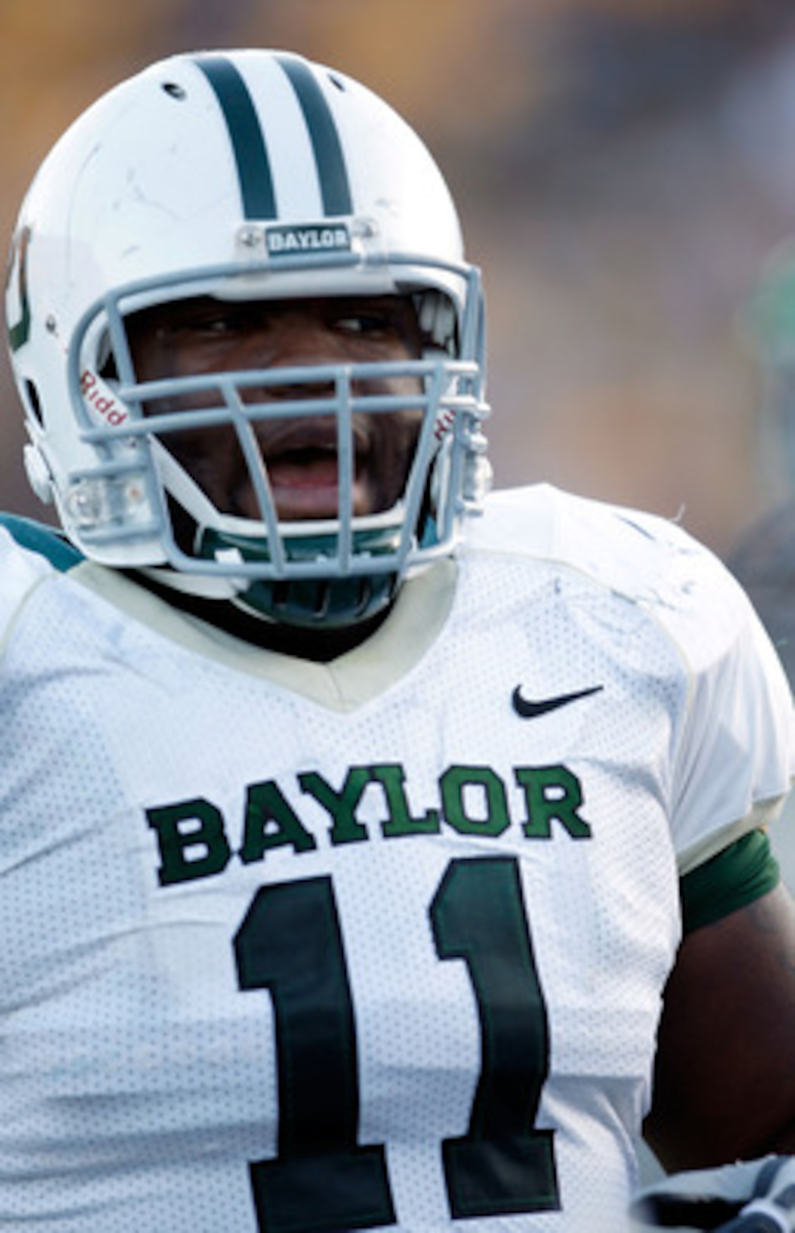 COLUMBIA, MO - NOVEMBER 07:  Defensive tackle Phil Taylor #11 of the Baylor Bears watches from the bench during the game against the Missouri Tigers at Faurot Field/Memorial Stadium on November 7, 2009 in Columbia, Missouri.  (Photo by Jamie Squire/Getty