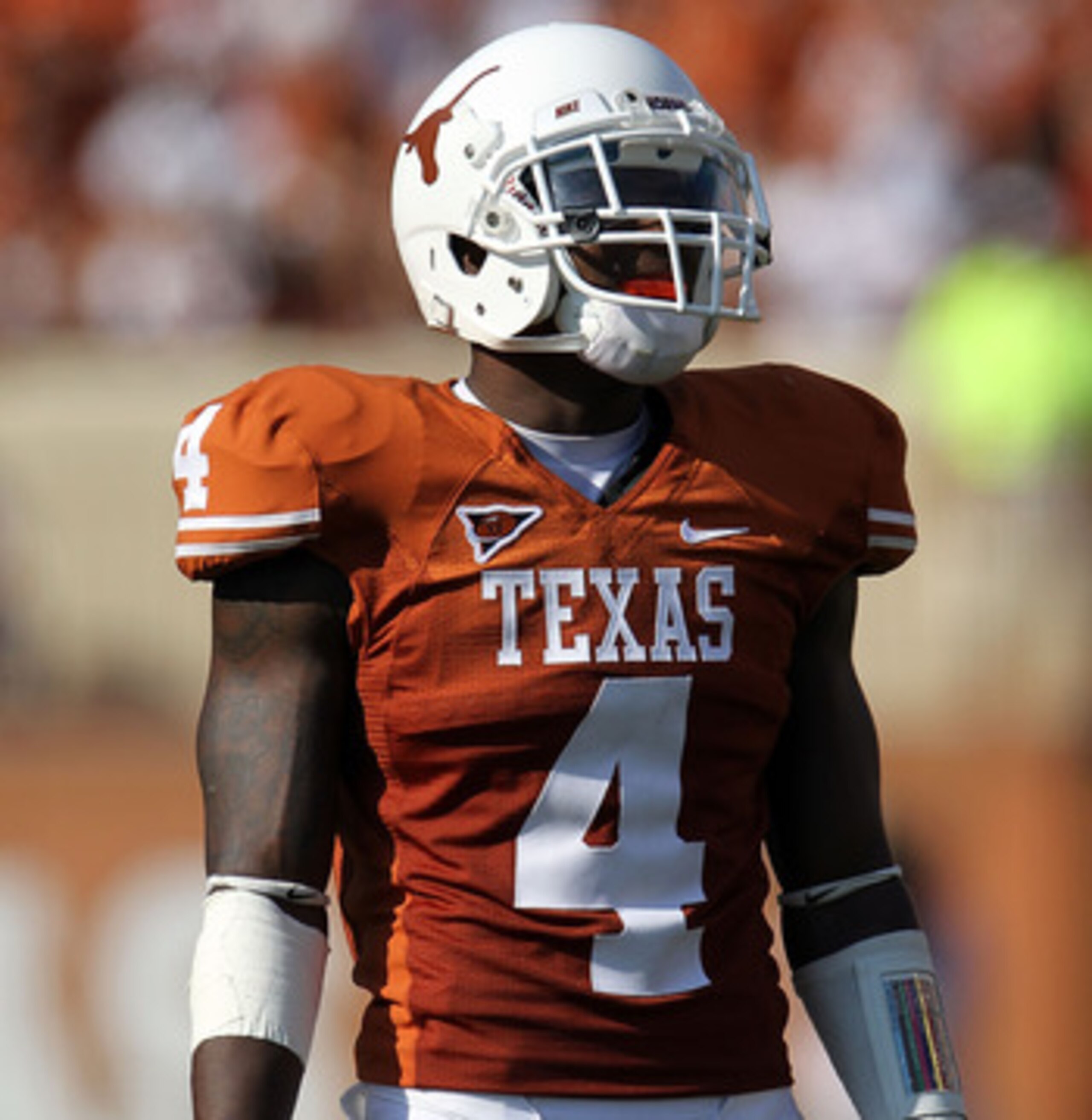 AUSTIN, TX - SEPTEMBER 25:  Cornerback Aaron Williams #4 of the Texas Longhorns at Darrell K Royal-Texas Memorial Stadium on September 25, 2010 in Austin, Texas.  (Photo by Ronald Martinez/Getty Images)