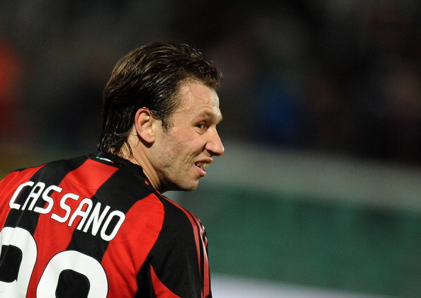PALERMO, ITALY - MARCH 19: Antonio Cassano of Milan looks on during the Serie A match between US Citta di Palermo and AC Milan at Stadio Renzo Barbera on March 19, 2011 in Palermo, Italy.  (Photo by Tullio M. Puglia/Getty Images)