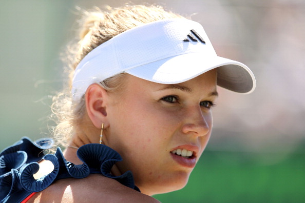 KEY BISCAYNE, FL - MARCH 24:  Caroline Wozniacki of Denmark looks on against Bethanie Mattek-Sands during the Sony Ericsson Open at Crandon Park Tennis Center on March 24, 2011 in Key Biscayne, Florida.  (Photo by Al Bello/Getty Images)