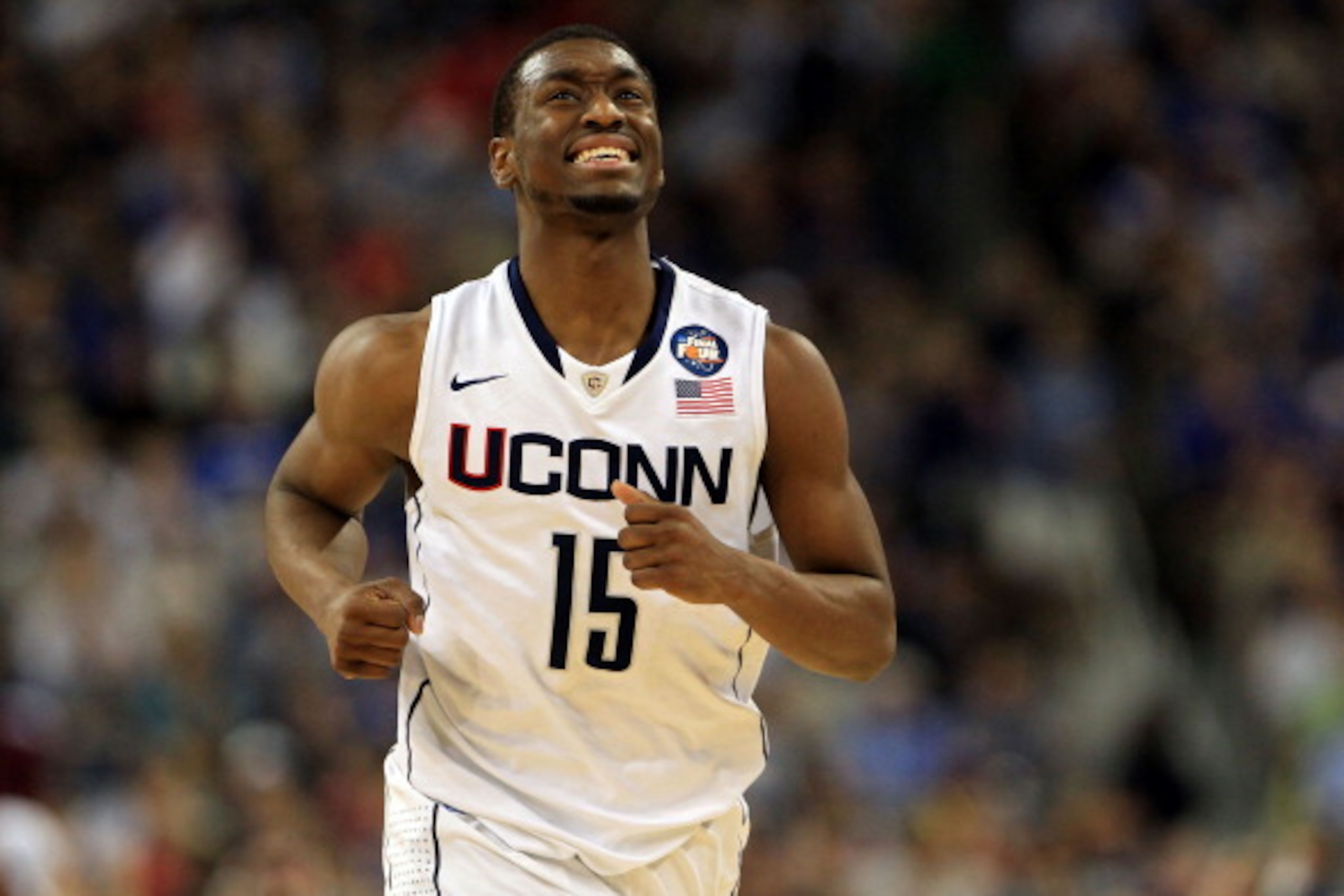 HOUSTON, TX - APRIL 04: Kemba Walker #15 of the Connecticut Huskies reacts after a play against the Butler Bulldogs during the National Championship Game of the 2011 NCAA Division I Men's Basketball Tournament at Reliant Stadium on April 4, 2011 in Houst HOUSTON, TX - APRIL 04: Kemba Walker #15 of the Connecticut Huskies reacts after a play against the Butler Bulldogs during the National Championship Game of the 2011 NCAA Division I Men's Basketball Tournament at Reliant Stadium on April 4, 2011 in Houst