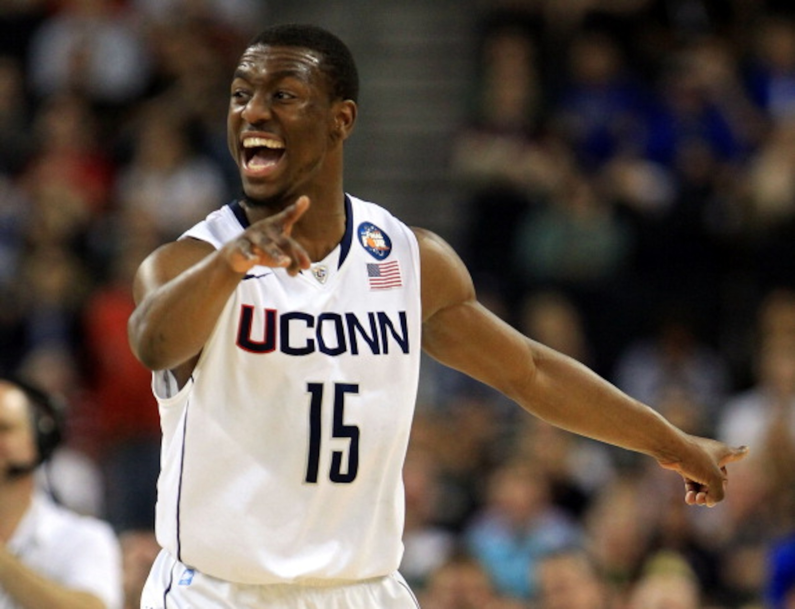 HOUSTON, TX - APRIL 04: Kemba Walker #15 of the Connecticut Huskies reacts after a play against the Butler Bulldogs during the National Championship Game of the 2011 NCAA Division I Men's Basketball Tournament at Reliant Stadium on April 4, 2011 in Houst HOUSTON, TX - APRIL 04: Kemba Walker #15 of the Connecticut Huskies reacts after a play against the Butler Bulldogs during the National Championship Game of the 2011 NCAA Division I Men's Basketball Tournament at Reliant Stadium on April 4, 2011 in Houst