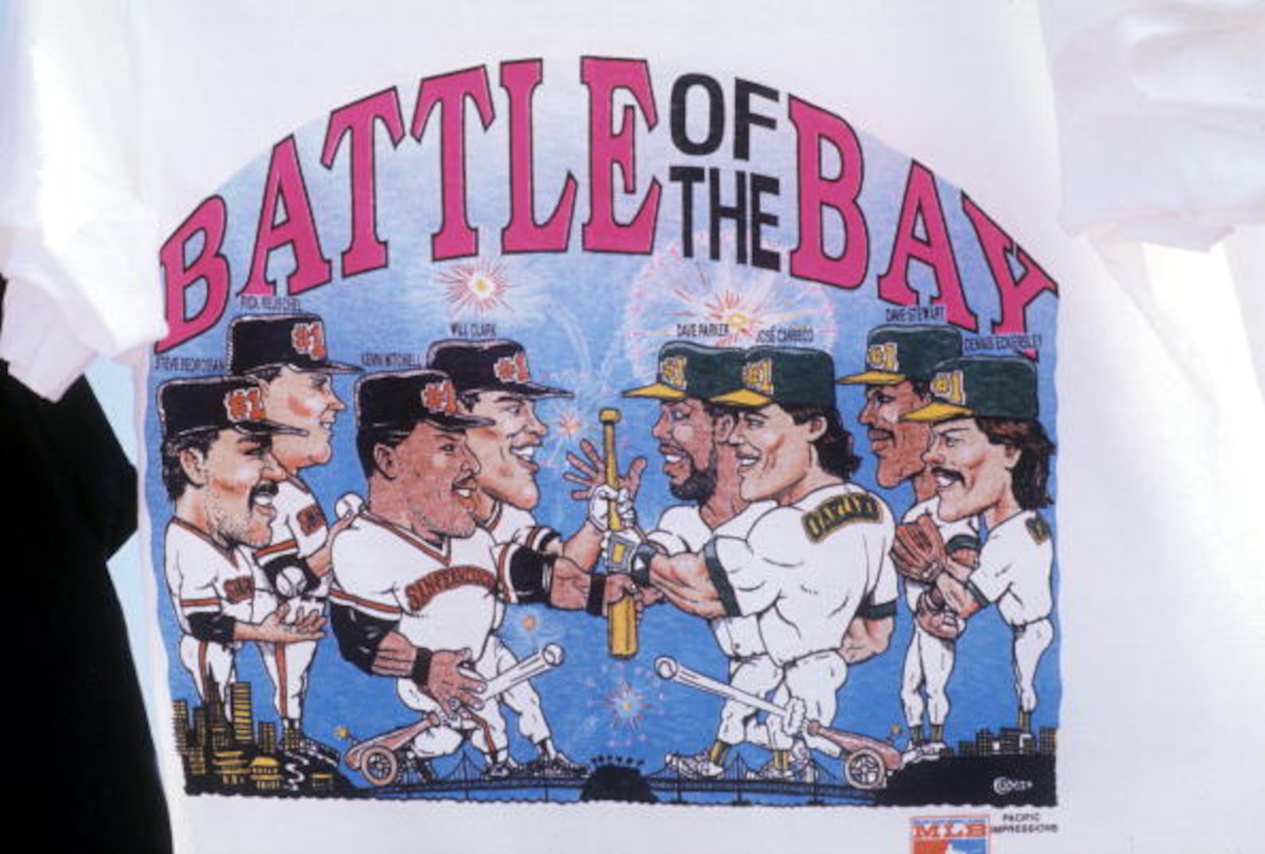 A T-shirt celebrating the 1989 World Series between the San Francisco Giants and the Oakland A''s. Mandatory Credit: Otto Greule/ALLSPORT
