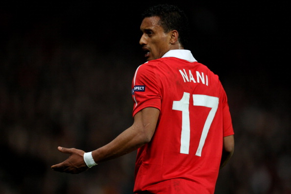 MANCHESTER, ENGLAND - MARCH 15:  Nani of Manchester United reacts during the UEFA Champions League round of 16 second leg match between Manchester United and Marseille at Old Trafford on March 15, 2011 in Manchester, England.  (Photo by Alex Livesey/Getty