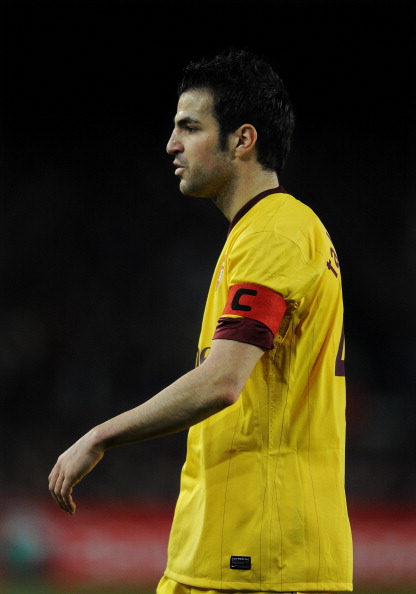 BARCELONA, SPAIN - MARCH 08:  Cesc Fabregas of Arsenal looks on during the UEFA Champions League round of 16 second leg match between Barcelona and Arsenal on March 8, 2011 in Barcelona, Spain.  (Photo by Jasper Juinen/Getty Images)