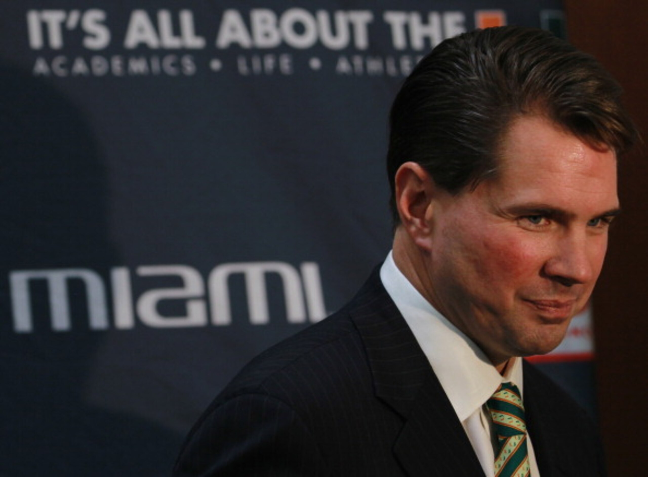 CORAL GABLES, FL - DECEMBER 13:  Former Temple University football coach Al Golden, 41, speaks to the media after being introduced as the new head coach at the University of Miami  on December 13, 2010 in Coral Gables, Florida.  Golden is replacing Randy