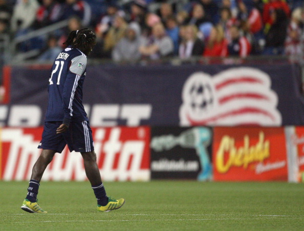 FOXBORO, MA - APRIL 9:  Sharlie Joseph #21 of the New England Revolution leaves the field after being issued a red card during a game against Real Salt Lake at Gillette Stadium April 9, 2011 in Foxboro, Massachusetts. (Photo by Gail Oskin/Getty Images)