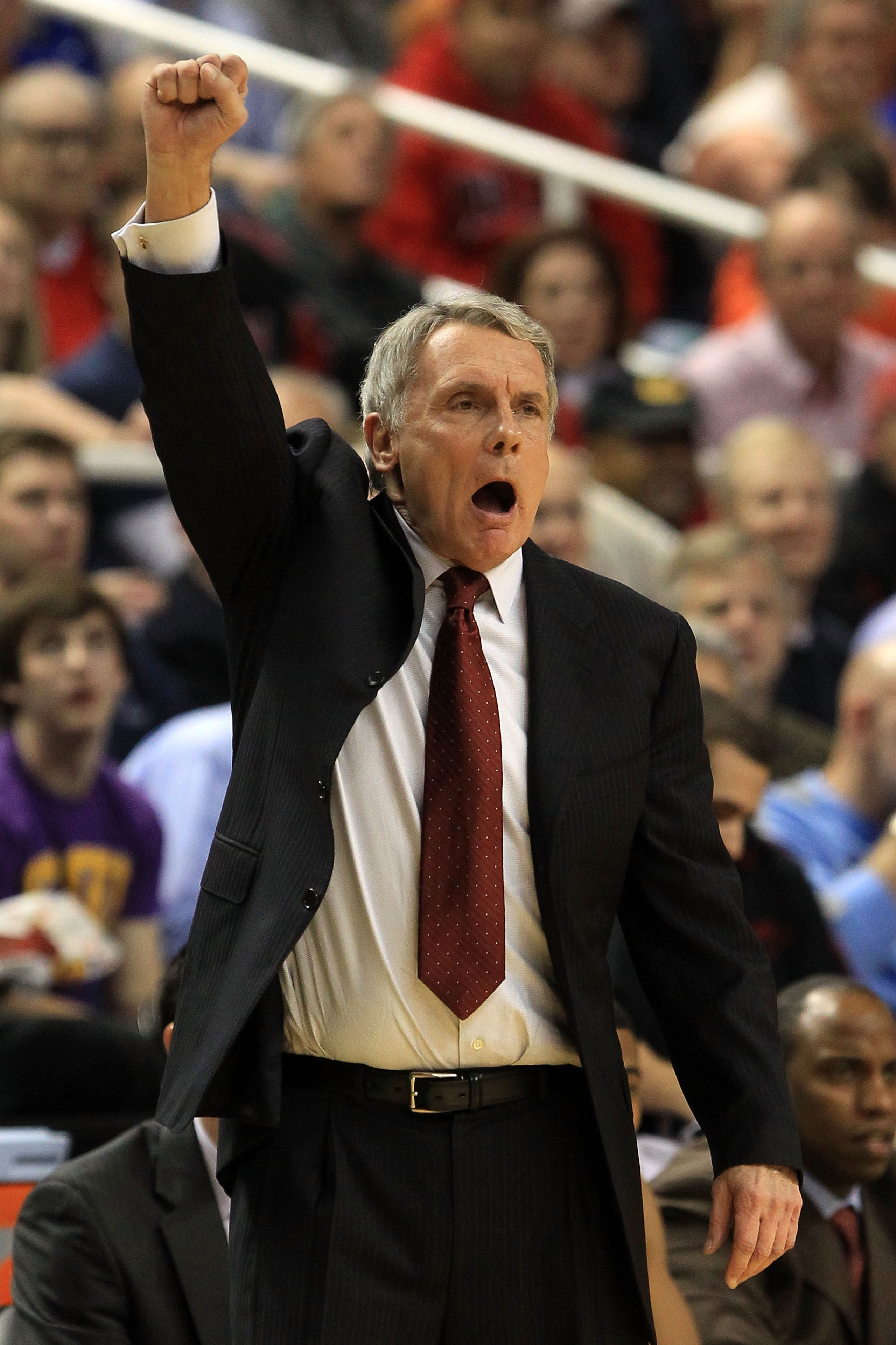 GREENSBORO, NC - MARCH 11:  Head coach Gary Williams of the Maryland Terrapins calls a play during the first half of the game against the Duke Blue Devils in the quarterfinals of the 2011 ACC men's basketball tournament at the Greensboro Coliseum on March