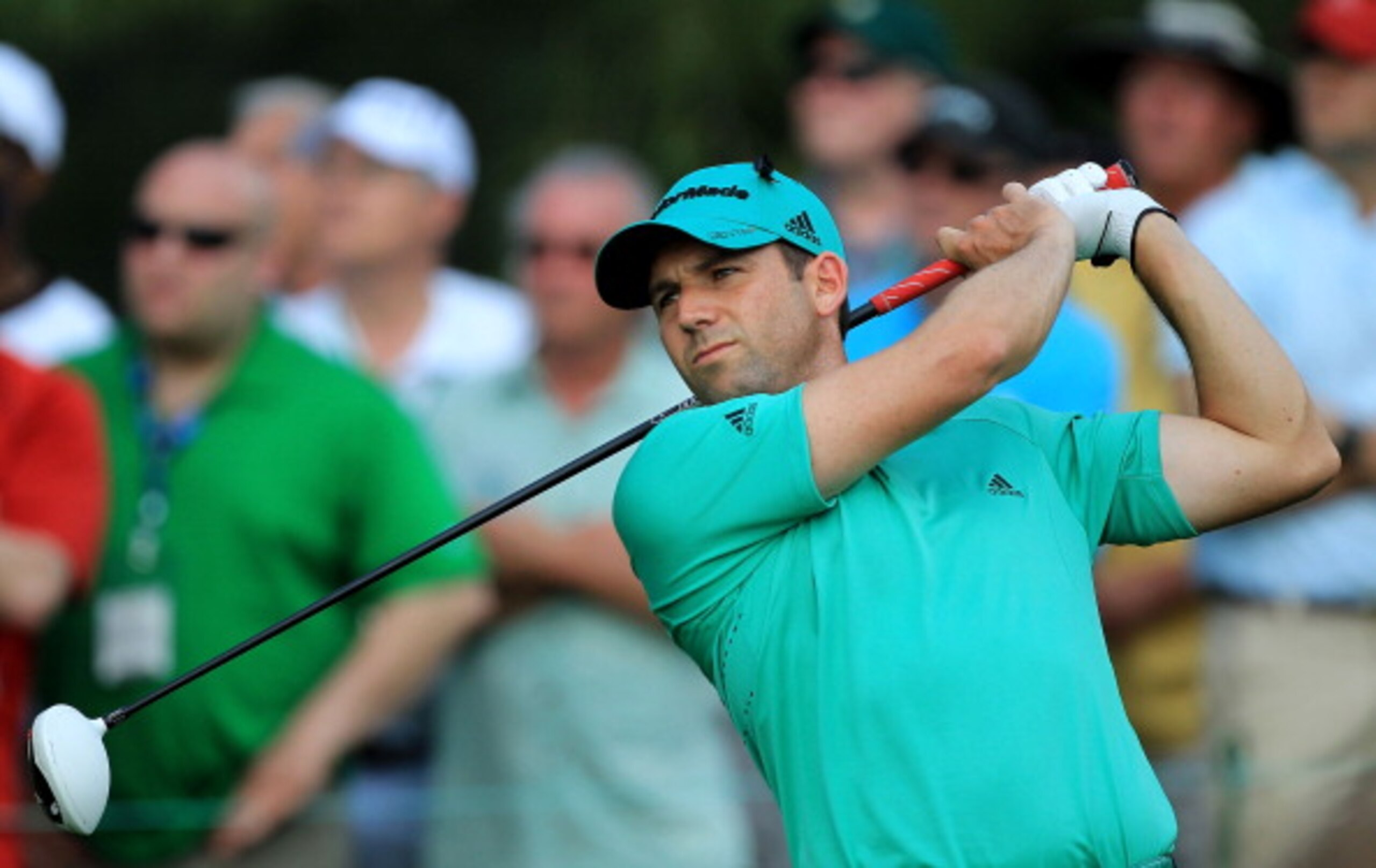 AUGUSTA, GA - APRIL 09:  Sergio Garcia of Spain watches his tee shot on the 15th hole during the third round of the 2011 Masters Tournament at Augusta National Golf Club on April 9, 2011 in Augusta, Georgia.  (Photo by David Cannon/Getty Images)