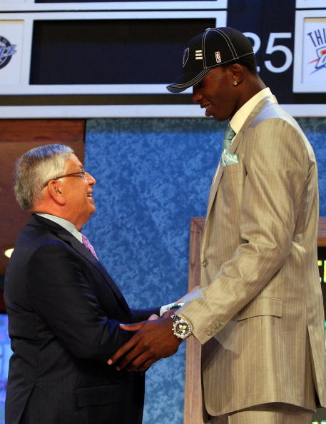 NEW YORK - JUNE 25:  NBA Commissioner David Stern shakes hands with the second overall draft pick by the Memphis Grizzlies,  Hasheem Thabeet during the 2009 NBA Draft at the Wamu Theatre at Madison Square Garden June 25, 2009 in New York City. NOTE TO USE