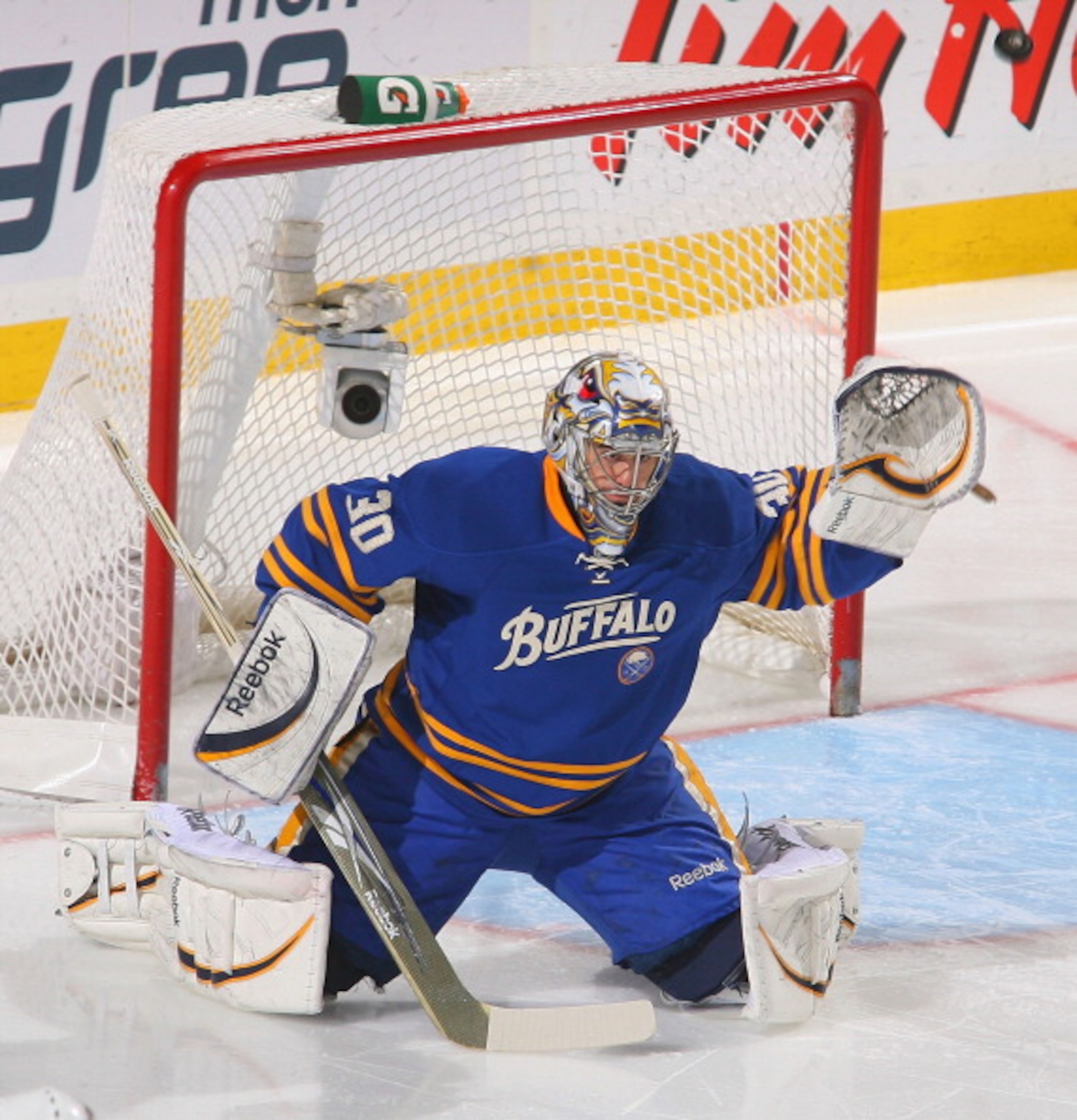 BUFFALO, NY - MARCH 15: Ryan Miller #30 of the Buffalo Sabres plays goal  against the Carolina Hurricanes at HSBC Arena on March 15, 2011 in Buffalo, New York. Carolina won 1-0.  (Photo by Rick Stewart/Getty Images)