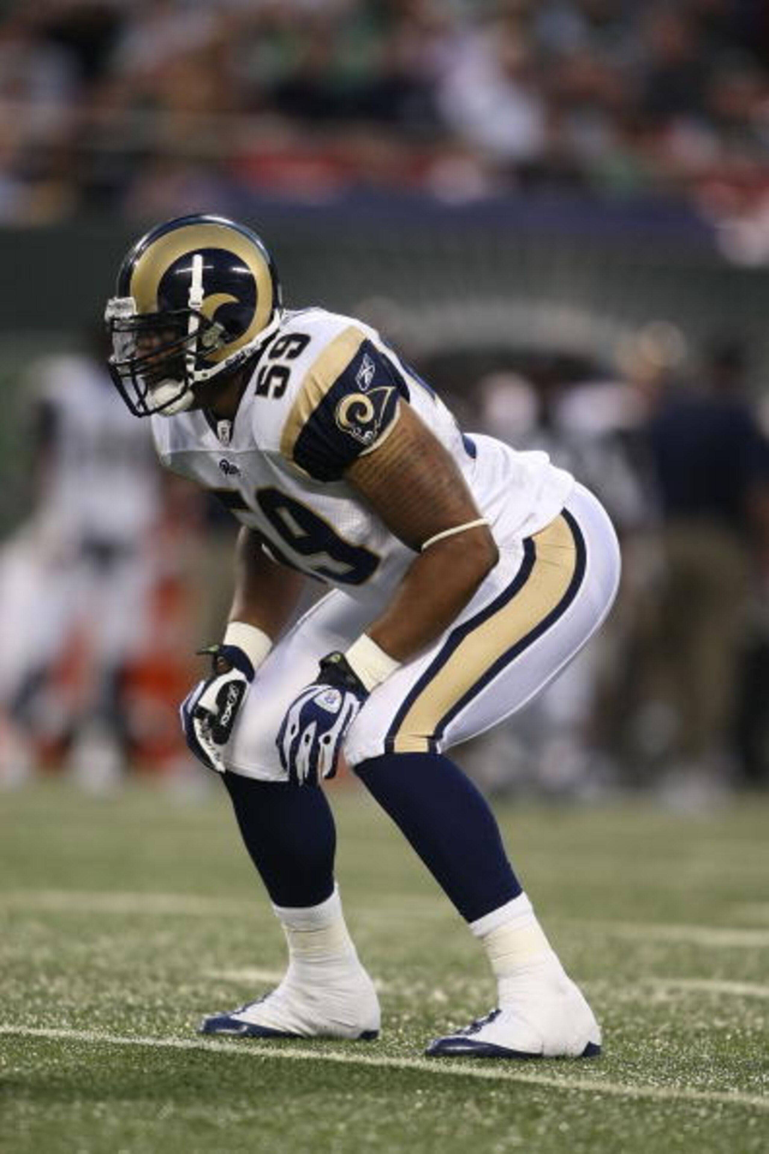 EAST RUTHERFORD, NJ - AUGUST 14: Larry Grant #59 of the St. Louis Rams waits for the snap against the New York Jets during their preseason game at Giants Stadium on August 14, 2009 in East Rutherford, New Jersey. (Photo by Nick Laham/Getty Images) EAST RUTHERFORD, NJ - AUGUST 14: Larry Grant #59 of the St. Louis Rams waits for the snap against the New York Jets during their preseason game at Giants Stadium on August 14, 2009 in East Rutherford, New Jersey. (Photo by Nick Laham/Getty Images)