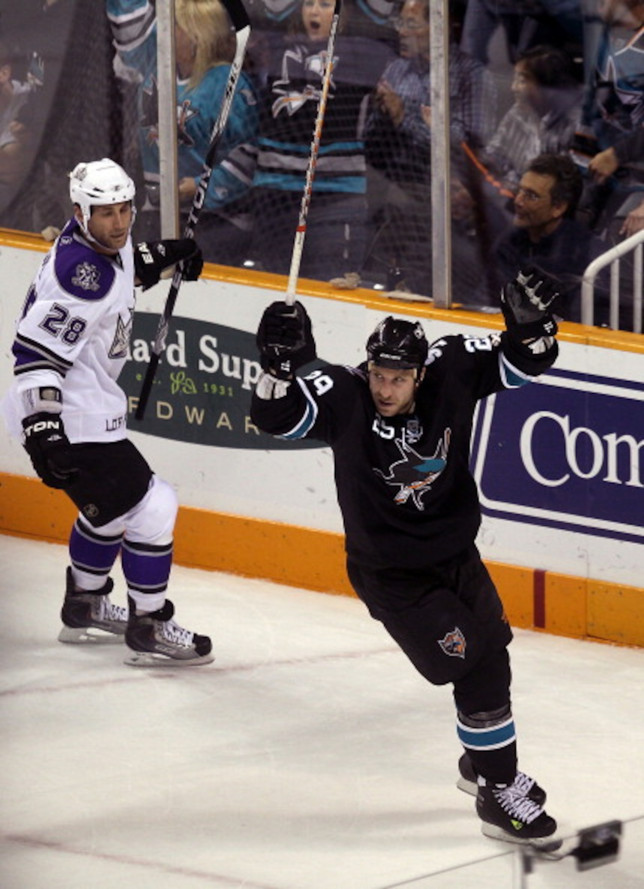 SAN JOSE, CA - NOVEMBER 15:  Ryane Clowe #29 of the San Jose Sharks celebrates after he scored a goal in the first period against the Los Angeles Kings at HP Pavilion on November 15, 2010 in San Jose, California.  (Photo by Ezra Shaw/Getty Images)