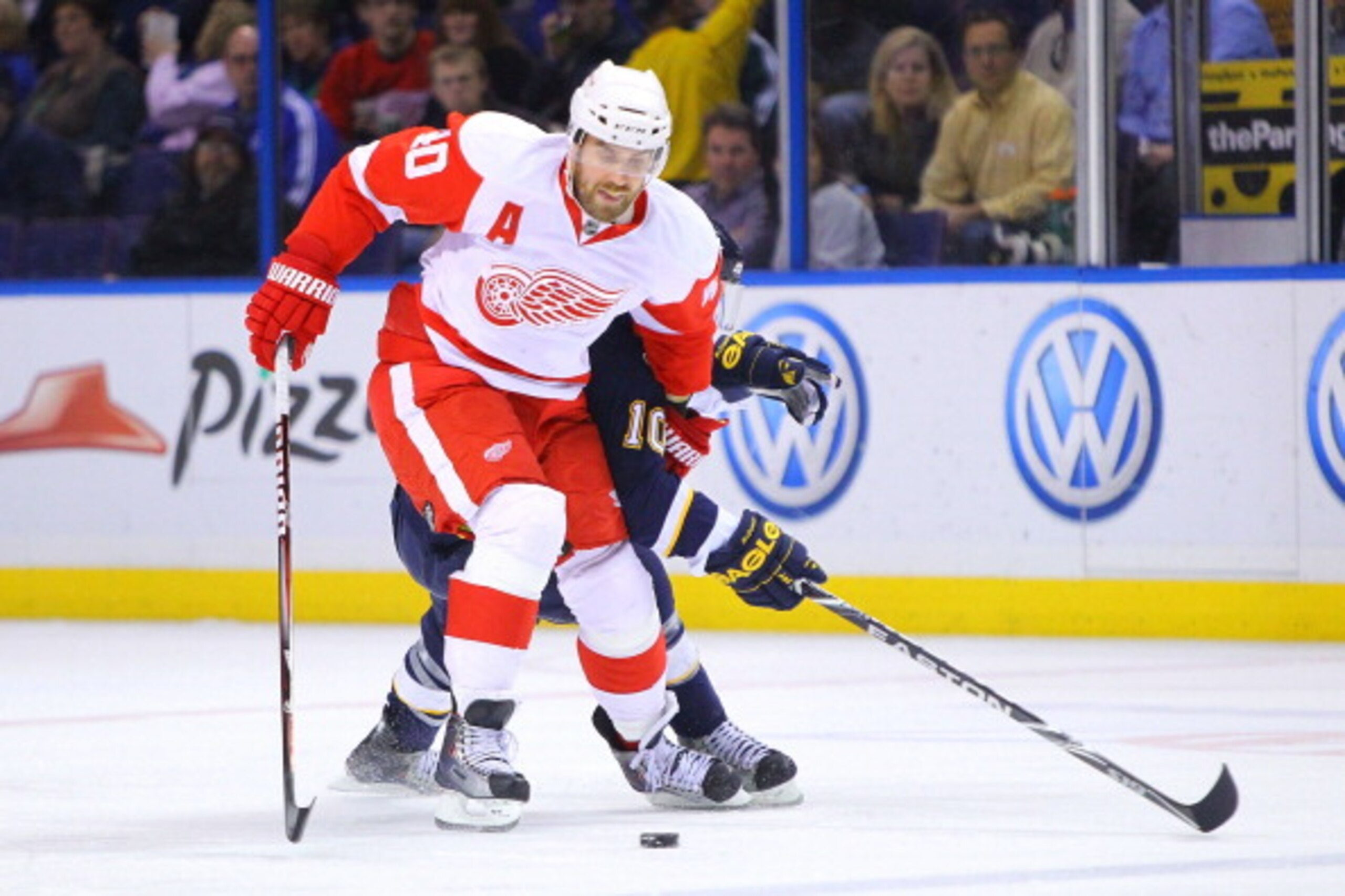 ST. LOUIS, MO - MARCH 12: Henrik Zetterberg #40 of the Detroit Red Wings moves the puck up ice against the St. Louis Blues at the Scottrade Center on March 12, 2011 in St. Louis, Missouri. (Photo by Dilip Vishwanat/Getty Images) ST. LOUIS, MO - MARCH 12: Henrik Zetterberg #40 of the Detroit Red Wings moves the puck up ice against the St. Louis Blues at the Scottrade Center on March 12, 2011 in St. Louis, Missouri. (Photo by Dilip Vishwanat/Getty Images)