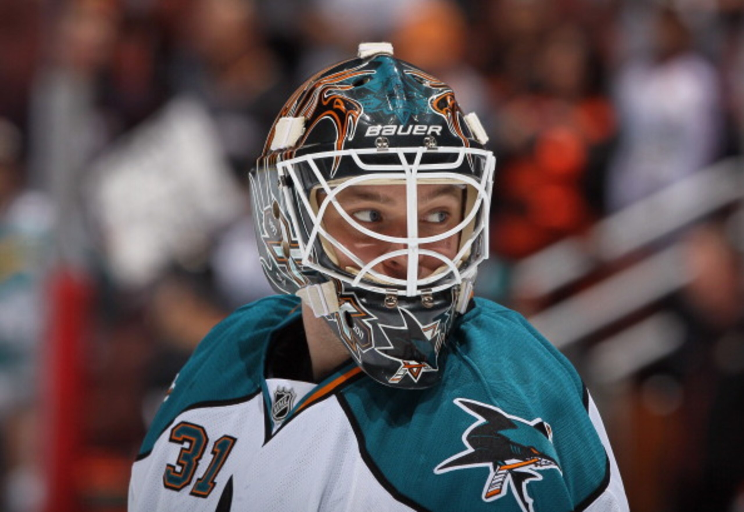 ANAHEIM, CA - APRIL 06: Antti Niemi #31 of the San Jose Sharks looks on prior to the start of the game against the Anaheim Ducks at Honda Center on April 6, 2011 in Anaheim, California. (Photo by Jeff Gross/Getty Images) ANAHEIM, CA - APRIL 06: Antti Niemi #31 of the San Jose Sharks looks on prior to the start of the game against the Anaheim Ducks at Honda Center on April 6, 2011 in Anaheim, California. (Photo by Jeff Gross/Getty Images)