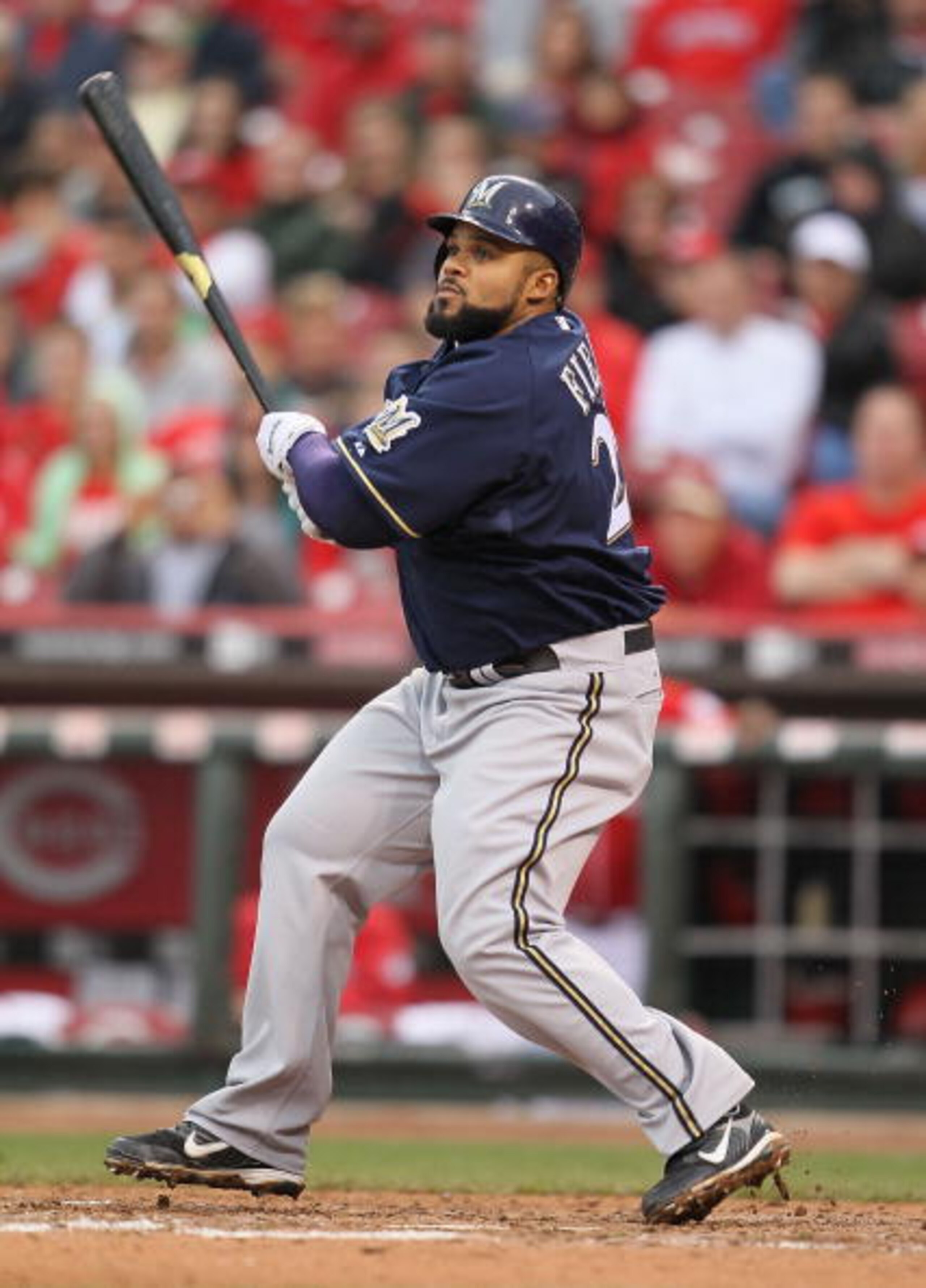 CINCINNATI - MAY 18:  Prince Fielder #28 of the Milwaukee Brewers swings at a pitch during the game against the Cincinnati Reds at Great American Ball Park on May 18, 2010 in Cincinnati, Ohio.  (Photo by Andy Lyons/Getty Images)