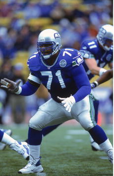 15 Oct 2000:  Walter Jones #71 of the Seattle Seahawks is ready on the field during the game against the Indianapolis Colts at the Husky Stadium in Seattle, Washington. The Colts defeated the Seahawks 37-24.Mandatory Credit: Tom Hauck  /Allsport