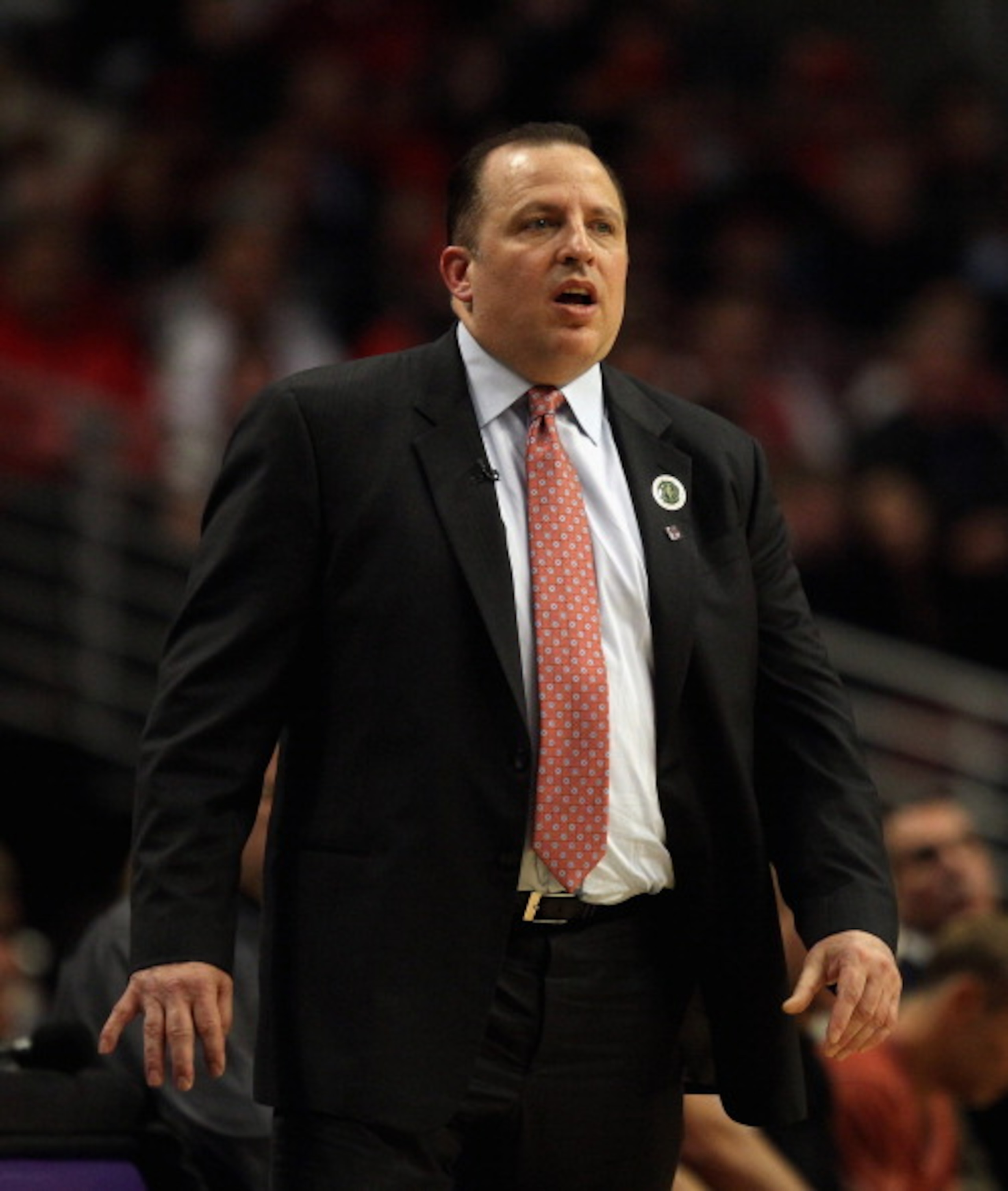 CHICAGO, IL - APRIL 07: Head coach Tom Thibodeau of the Chicago Bulls watches as his team takes on the Boston Celtics at United Center on April 7, 2011 in Chicago, Illinois. The Bulls defeated the Celtics 97-81. NOTE TO USER: User expressly acknowledges a