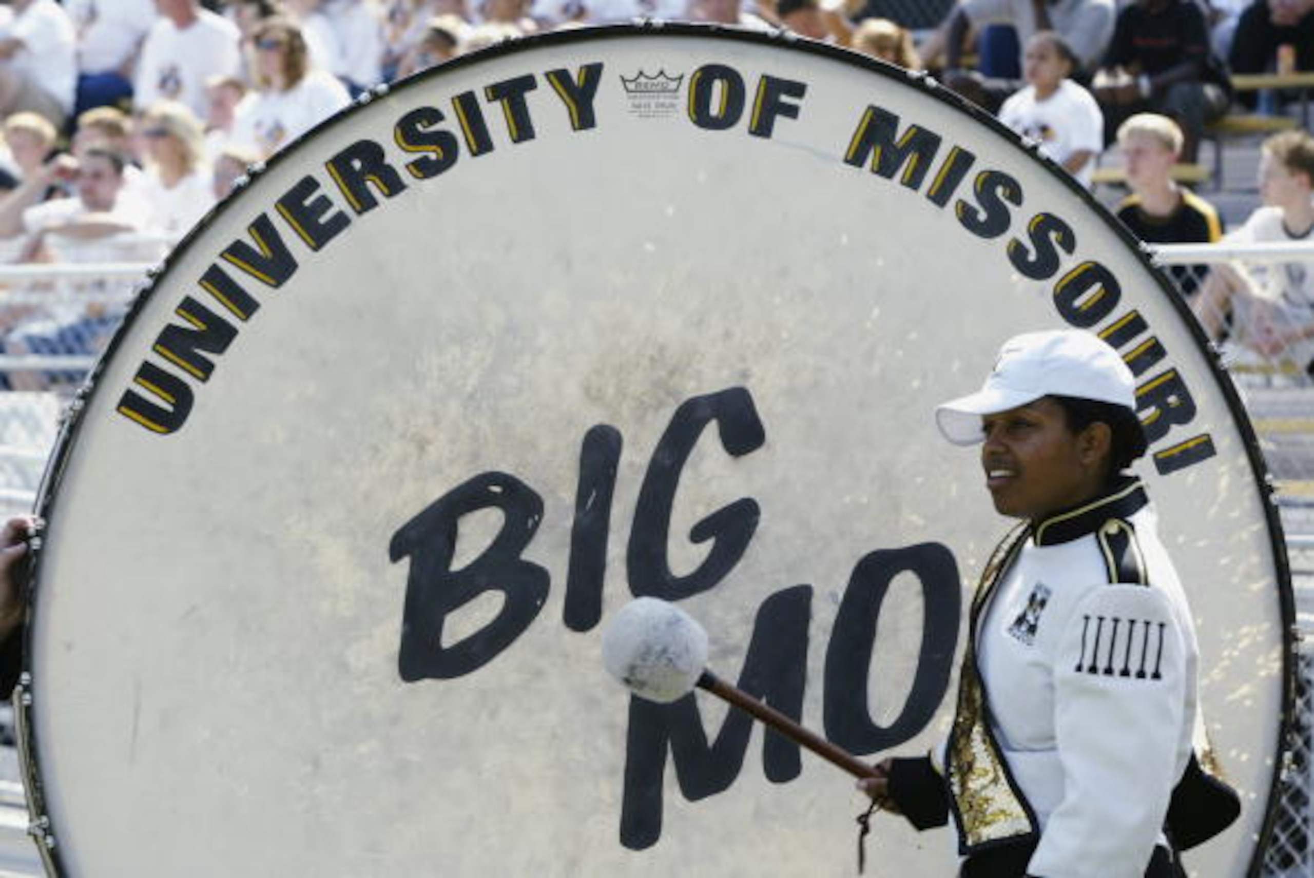 COLUMBIA, MO - SEPTEMBER 28:  'Big Mo' the University of Missouri drum gets a bang before the game between the Troy State Trojans and the Missouri Tigers on September 28, 2002 at Faurot Field in Columbia, Missouri.  Missouri defeated Troy State 44-7.  (Ph