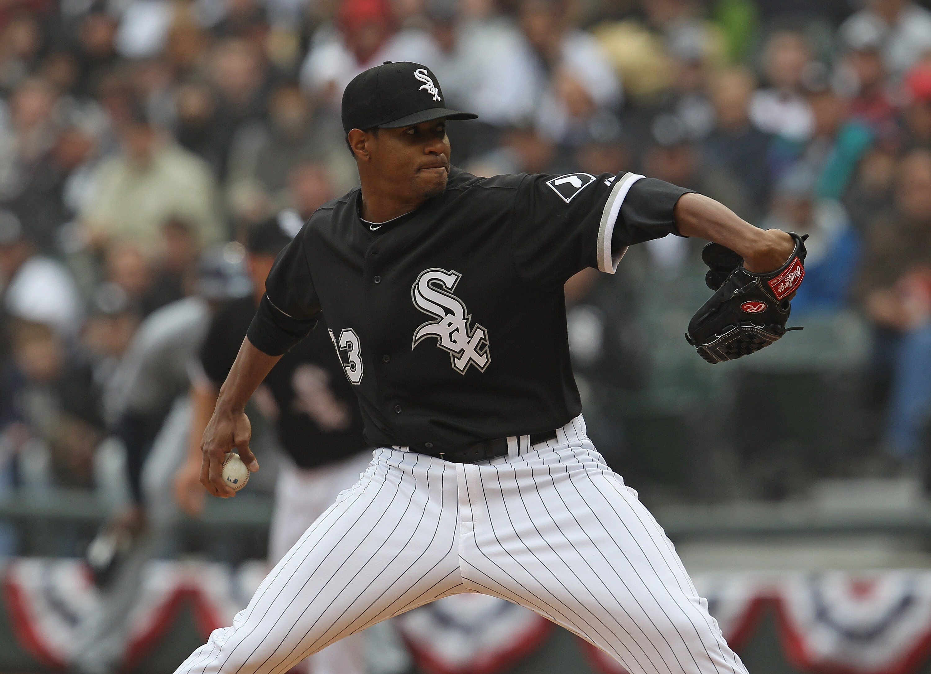 CHICAGO, IL - APRIL 07: Starting pitcher Edwin Jackson #33 of the Chicago White Sox delivers the ball against the Tampa Bay Rays during the home opener at U.S. Cellular Field on April 7, 2011 in Chicago, Illinois. (Photo by Jonathan Daniel/Getty Images)
