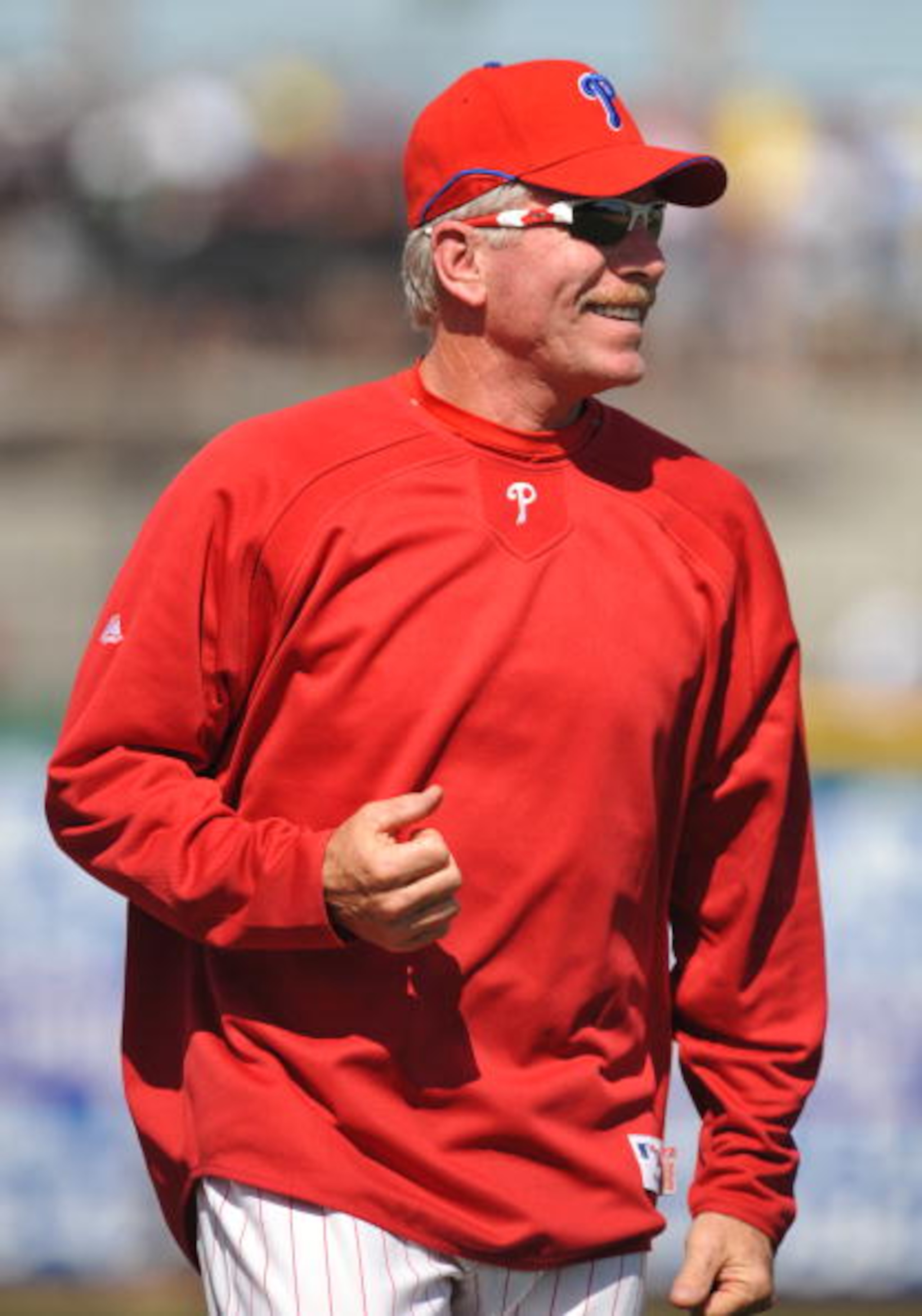 CLEARWATER, FL - FEBRUARY 28:  Mike Schmidt of the  Philadelphia Phillies watches play against the Tampa Bay Rays February 28, 2009 at Bright House Field in Clearwater, Florida.  (Photo by Al Messerschmidt/Getty Images)