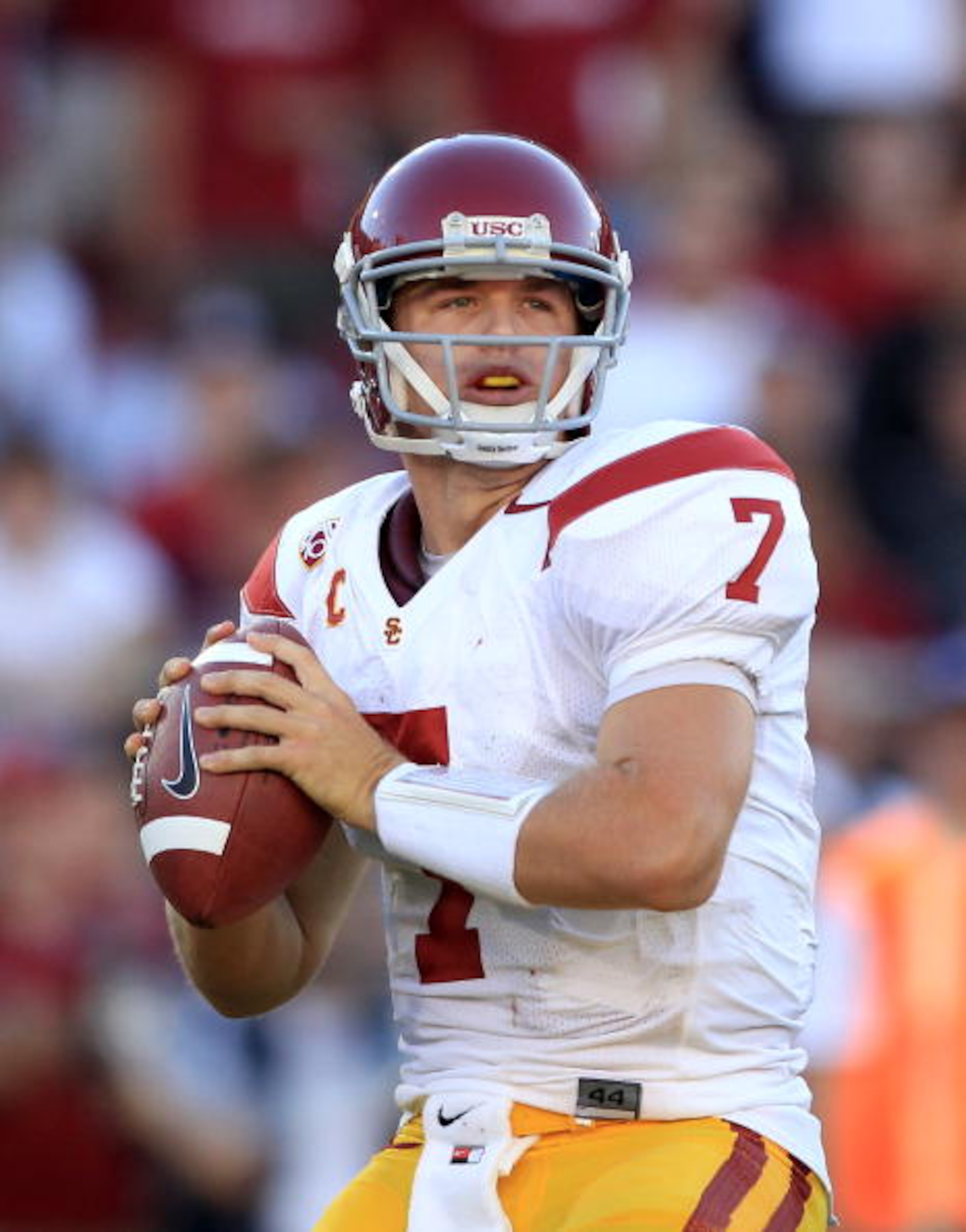 PALO ALTO, CA - OCTOBER 09: Matt Barkley #7 of the USC Trojans passes the ball during their game against the Stanford Cardinal at Stanford Stadium on October 9, 2010 in Palo Alto, California. (Photo by Ezra Shaw/Getty Images) PALO ALTO, CA - OCTOBER 09: Matt Barkley #7 of the USC Trojans passes the ball during their game against the Stanford Cardinal at Stanford Stadium on October 9, 2010 in Palo Alto, California. (Photo by Ezra Shaw/Getty Images)