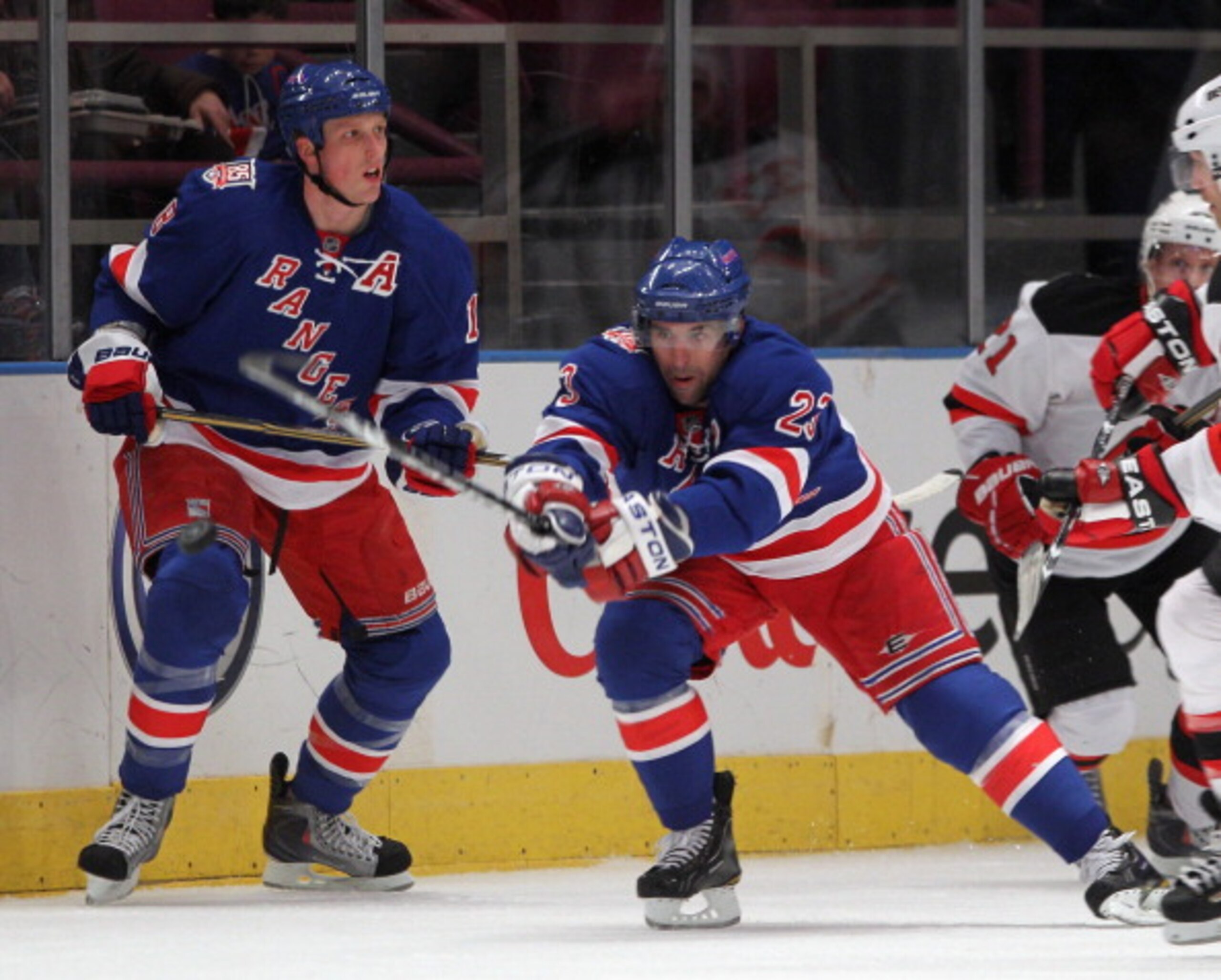 NEW YORK, NY - APRIL 09: Chris Drury #23 of the New York Rangers skates against the New Jersey Devils at Madison Square Garden on April 9, 2011 in New York City.  (Photo by Bruce Bennett/Getty Images)
