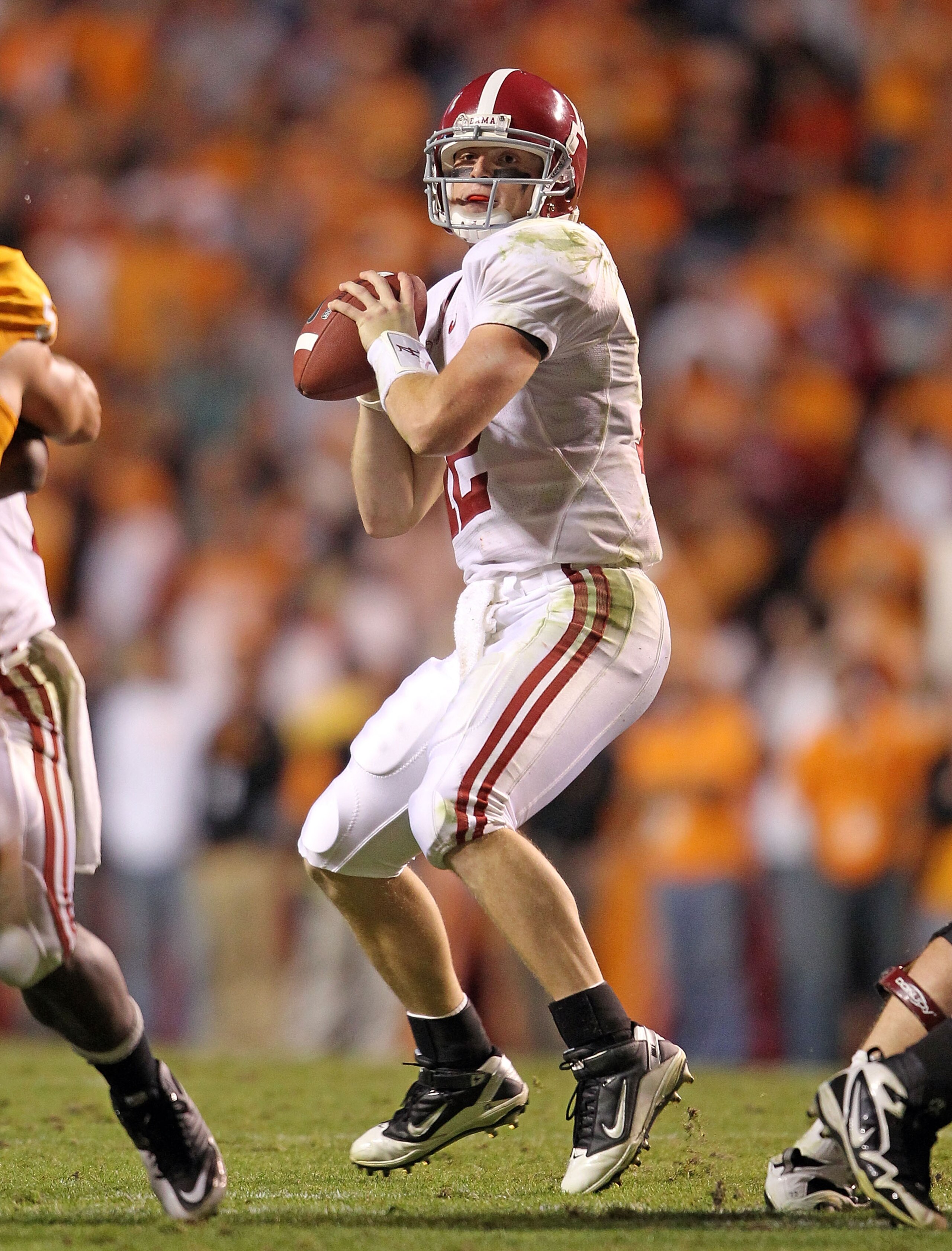 KNOXVILLE, TN - OCTOBER 23: Greg McElroy #12 of the Alabama Crimson Tide throws a pass during the SEC game against the Tennessee Volunteers at Neyland Stadium on October 23, 2010 in Knoxville, Tennessee. (Photo by Andy Lyons/Getty Images) KNOXVILLE, TN - OCTOBER 23: Greg McElroy #12 of the Alabama Crimson Tide throws a pass during the SEC game against the Tennessee Volunteers at Neyland Stadium on October 23, 2010 in Knoxville, Tennessee. (Photo by Andy Lyons/Getty Images)