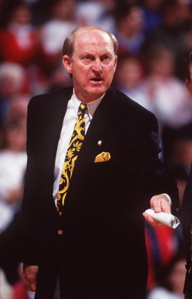 20 FEB 1994: MISSOURI HEAD COACH NORM STEWART ON THE SIDELINES DURING THE TIGERS 81-74 VICTORY OVER THE KANSAS JAYHAWKS. Mandatory Credit: Earl Richardson/ALLSPORT